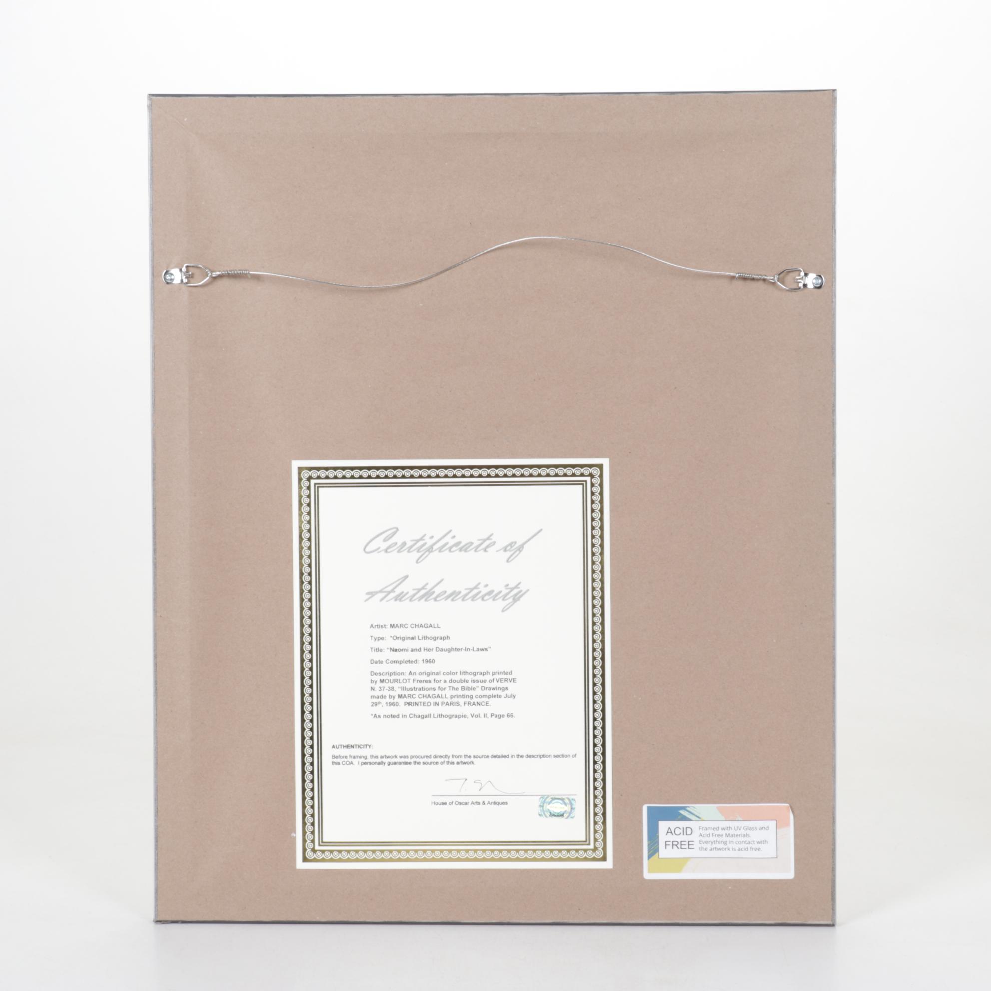 Marc Chagall Color Lithograph "Naomi et ses belles-filles" From "Verve," 1960