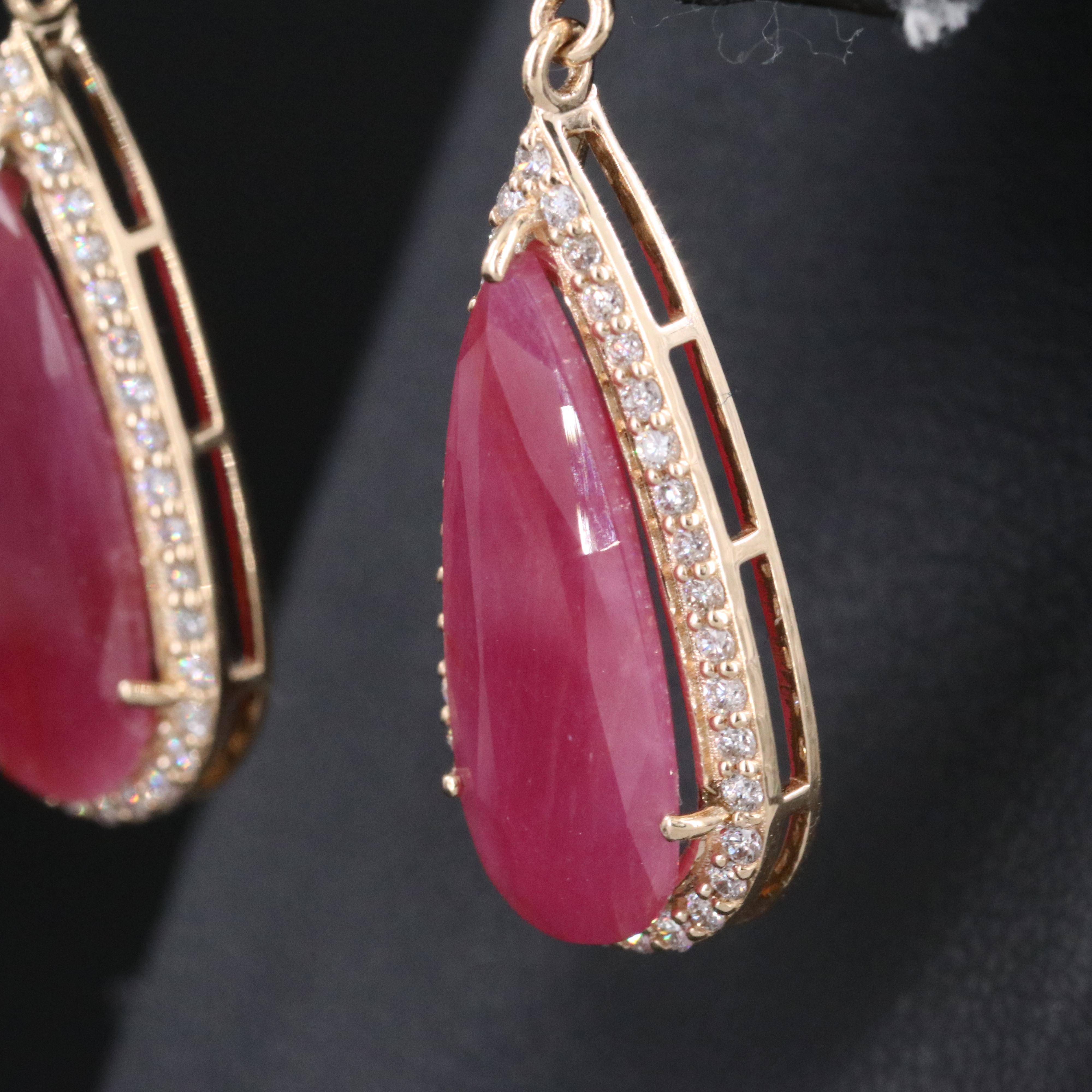 14K 10.24 CTW Ruby and Diamond Earrings with IGI Report