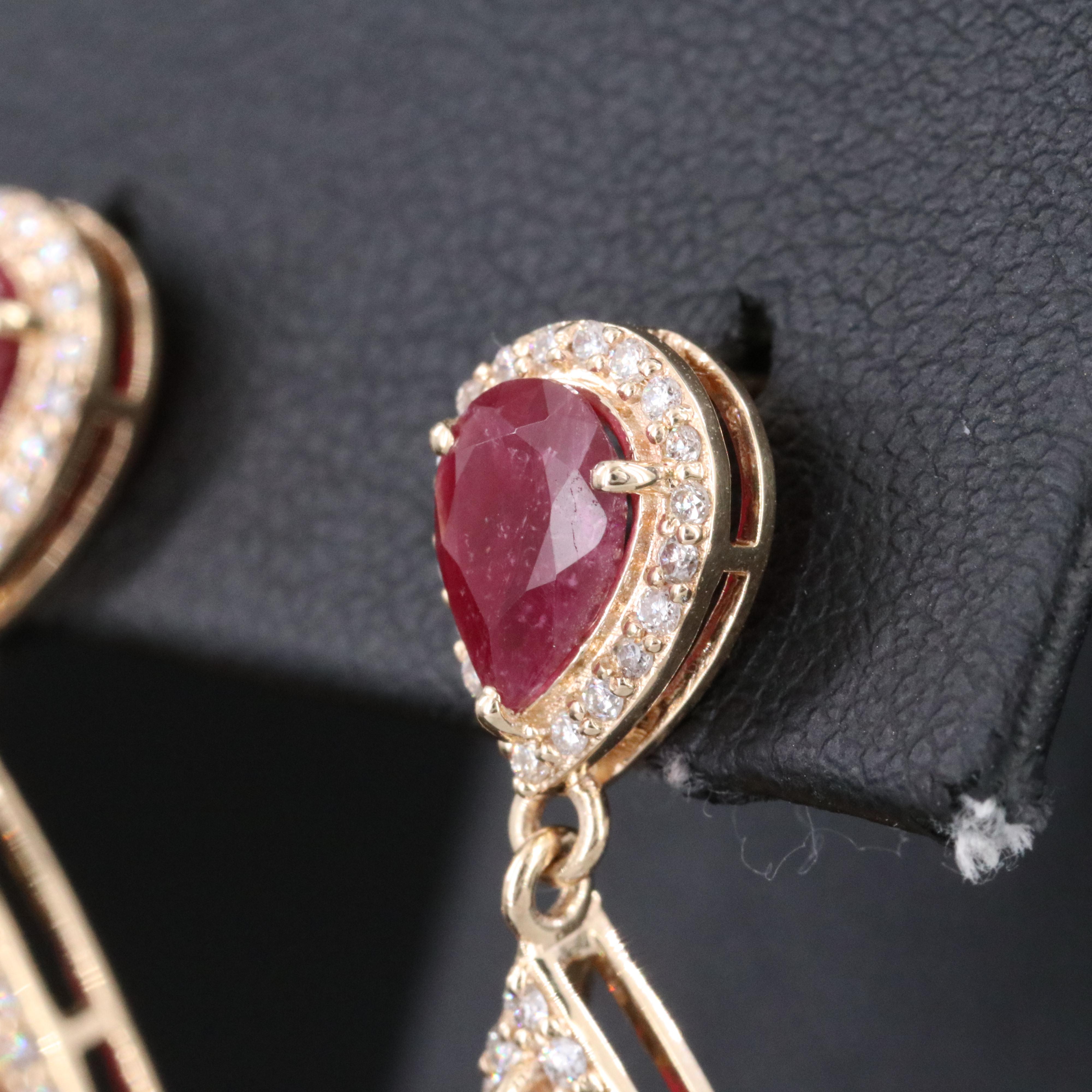 14K 10.24 CTW Ruby and Diamond Earrings with IGI Report