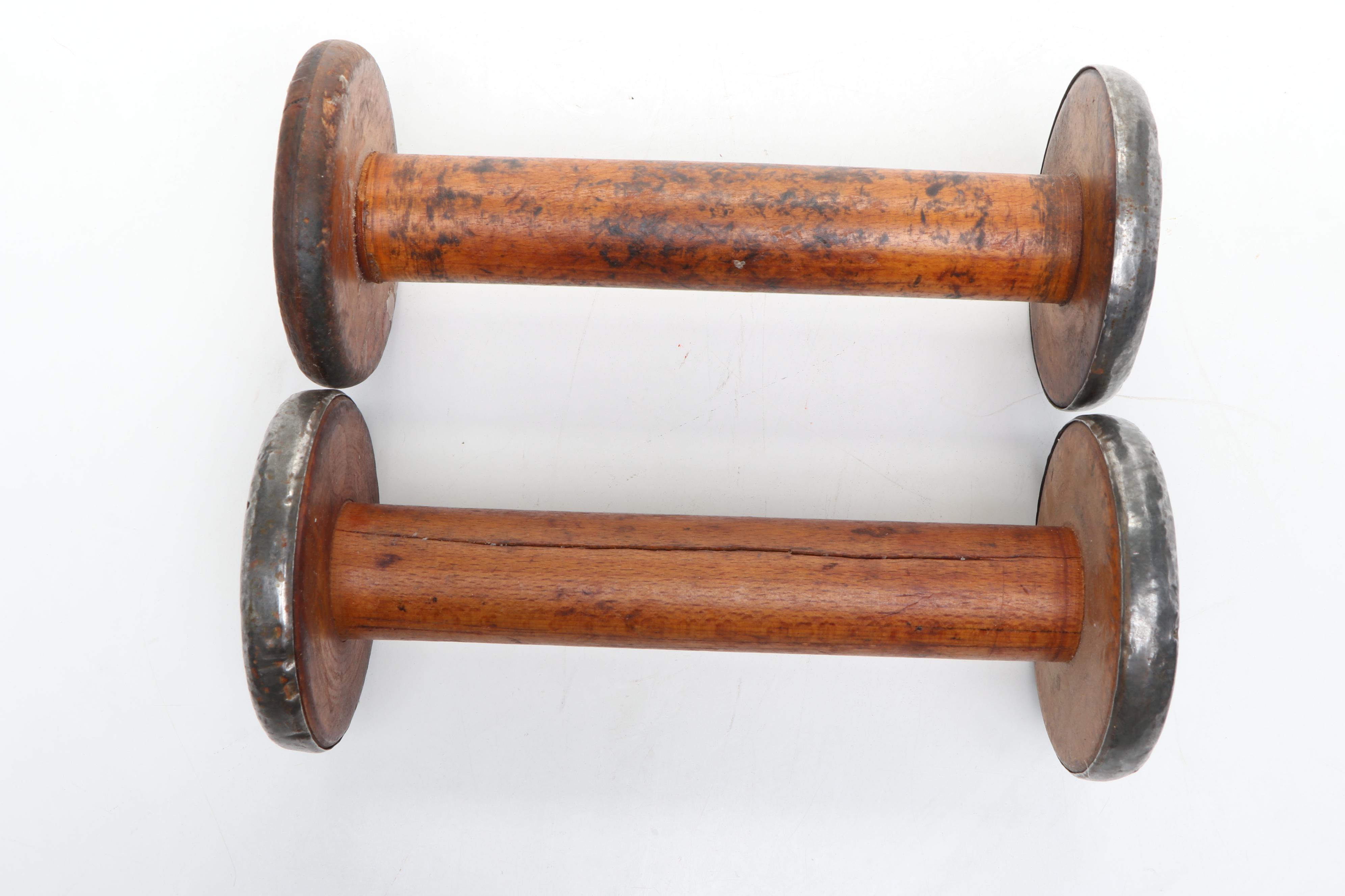 Industrial Wooden and Metal Yarn Spools, Early to Mid-20th Century