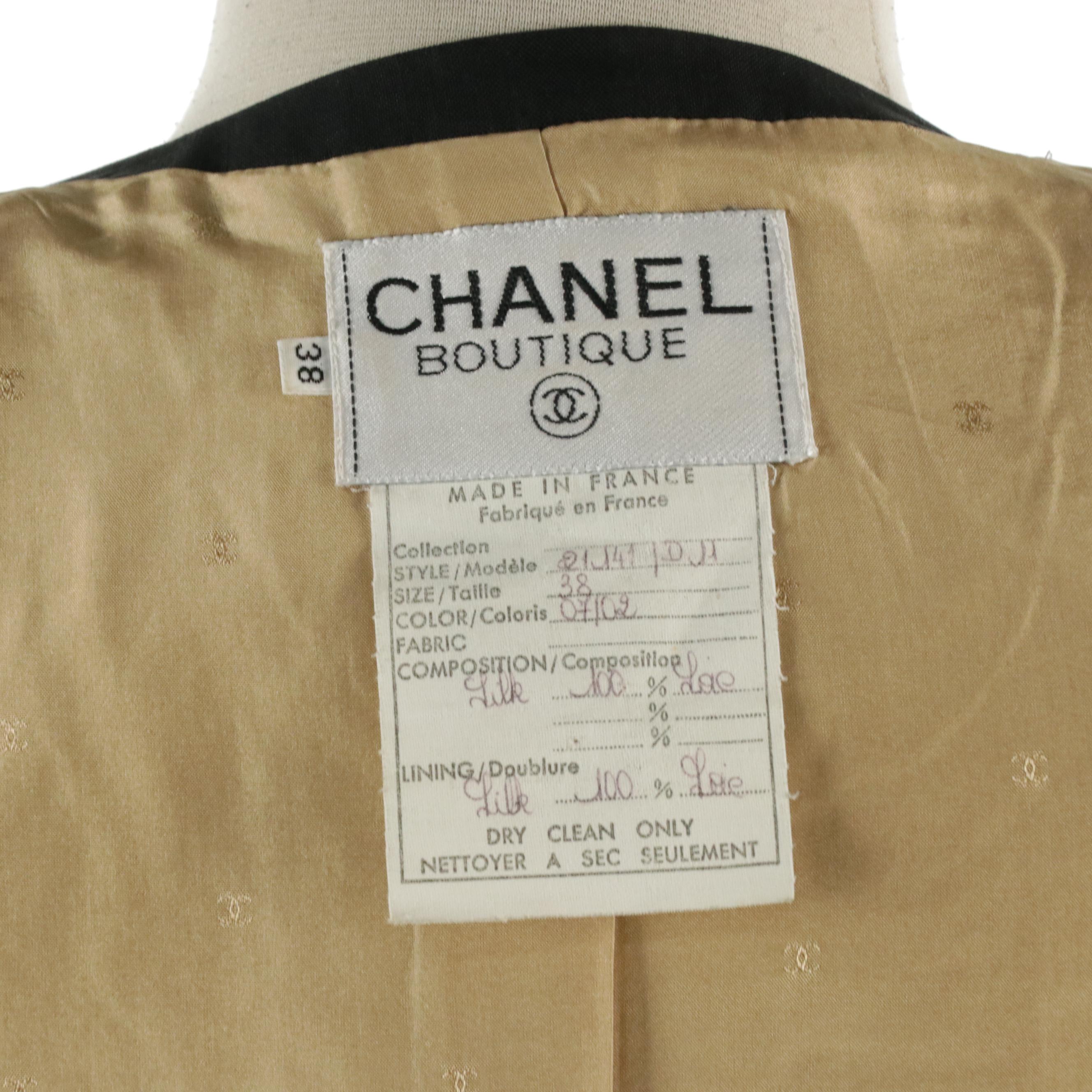 Chanel Boutique Collarless Jacket with Contrast Ribbon Trim in Silk Shantung