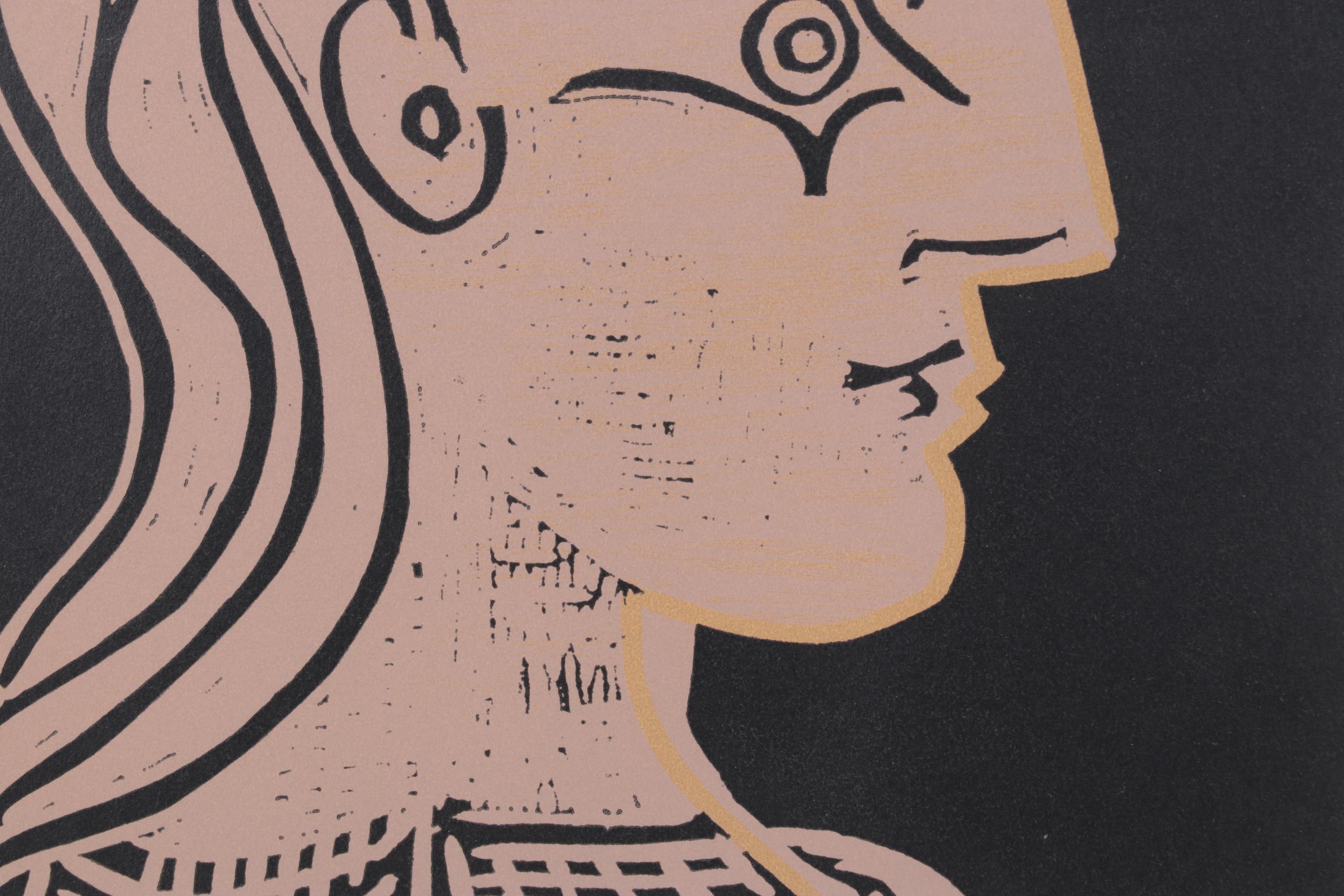 Pablo Picasso Linoleum Cut "Female Head in Profile," 1962