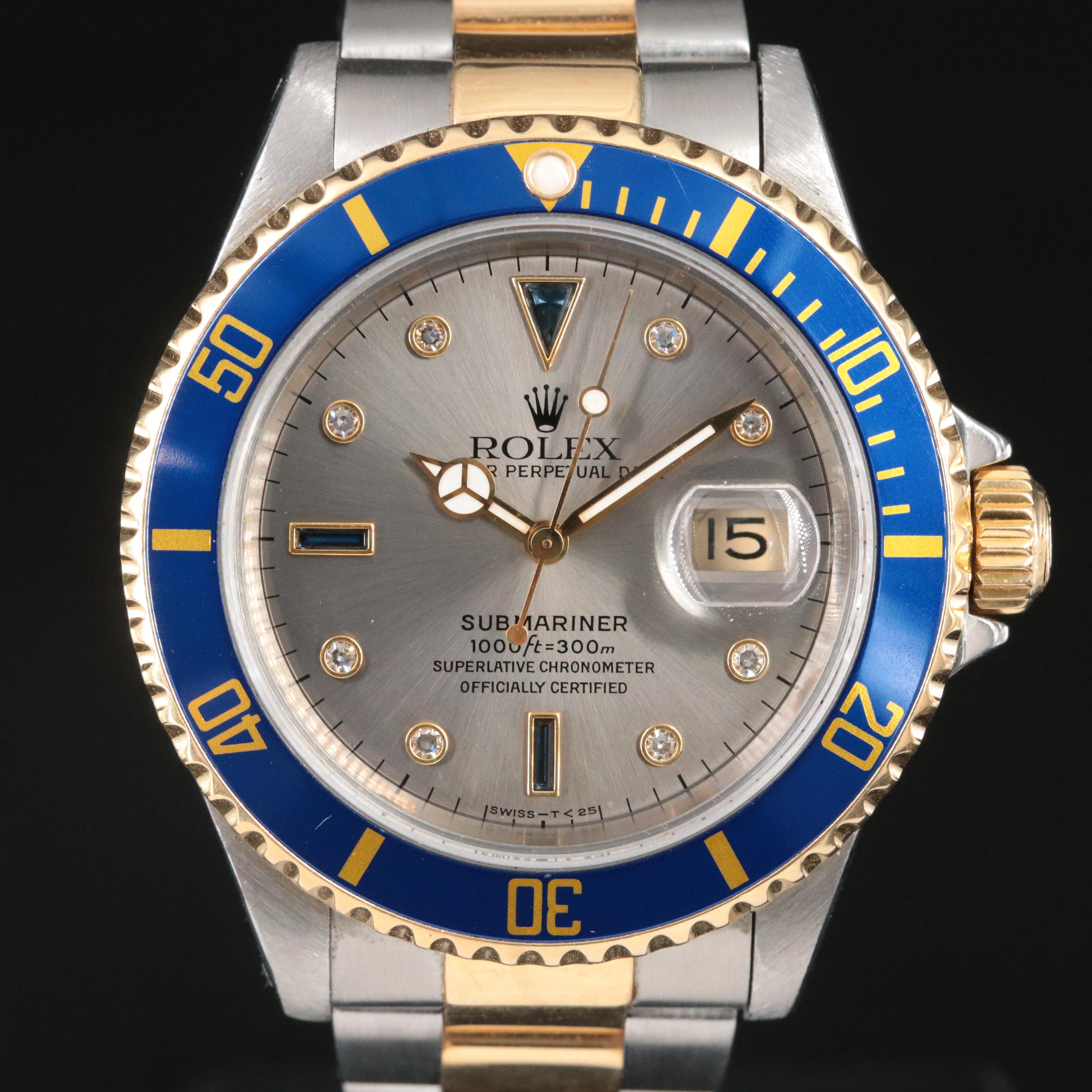 1996 Rolex 16613 Serti Diamond and Sapphire Dial Submariner Date Watch
