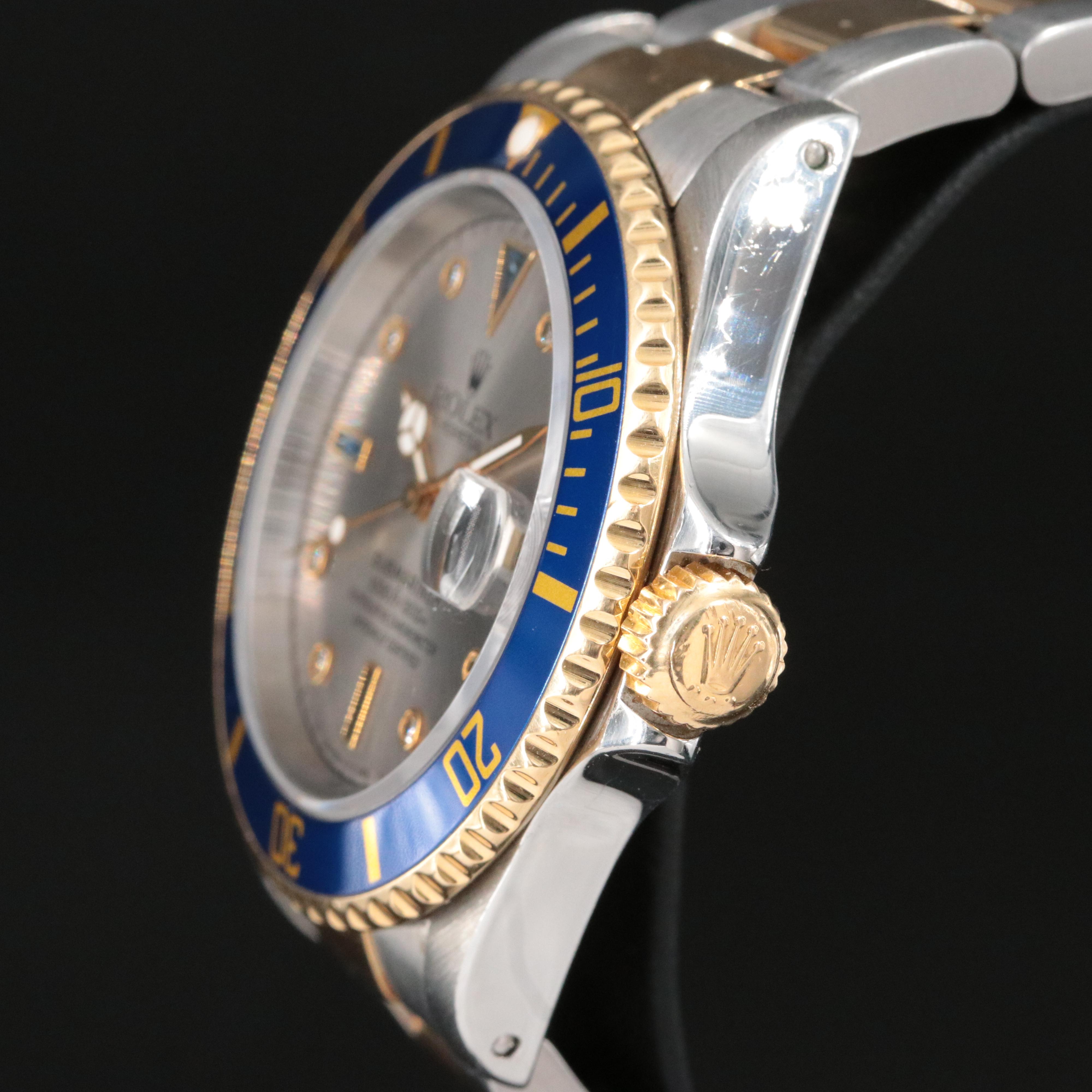 1996 Rolex 16613 Serti Diamond and Sapphire Dial Submariner Date Watch