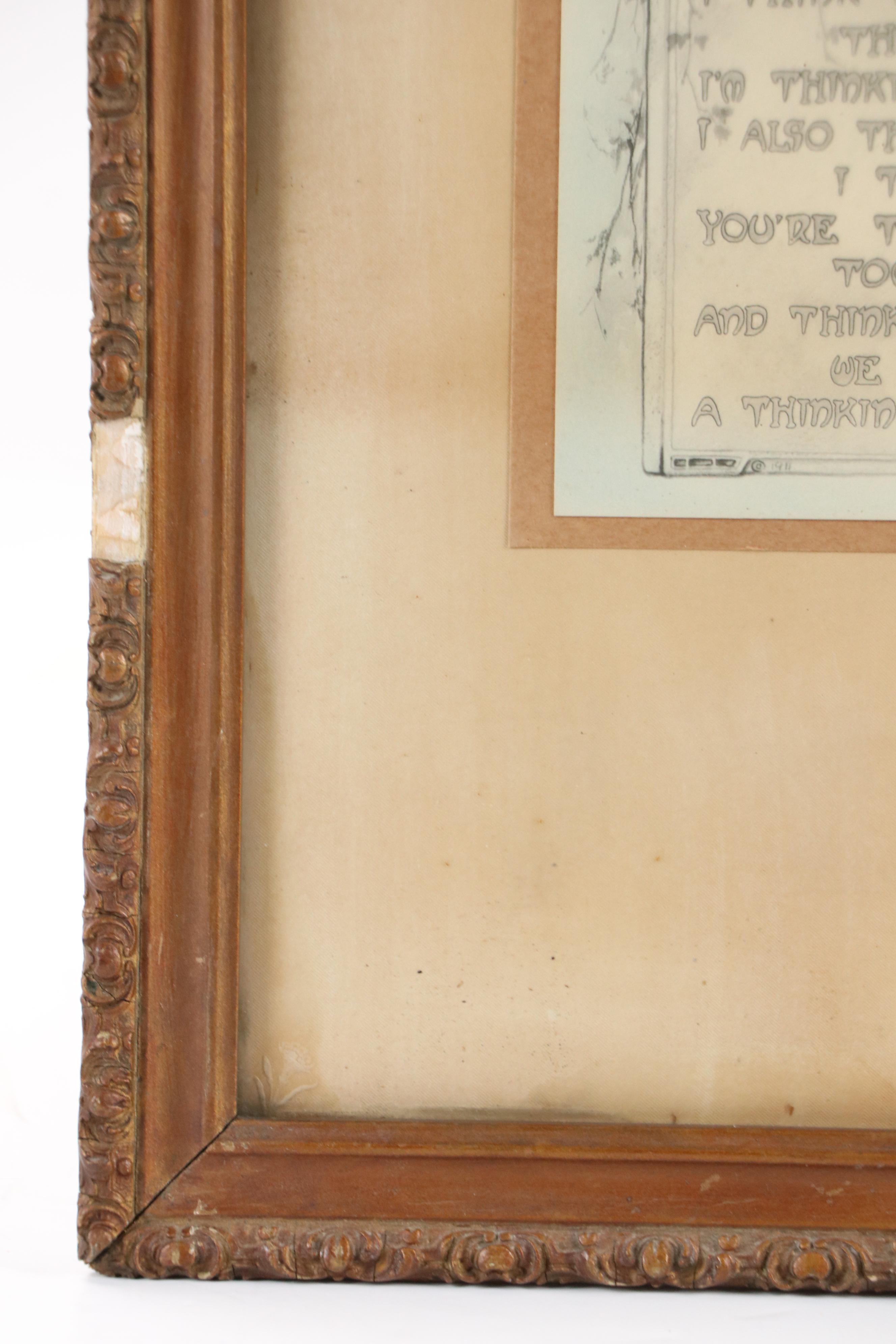 Hand-Colored Collotype Illustration of Woman in Fur Hat with Poem, 1913