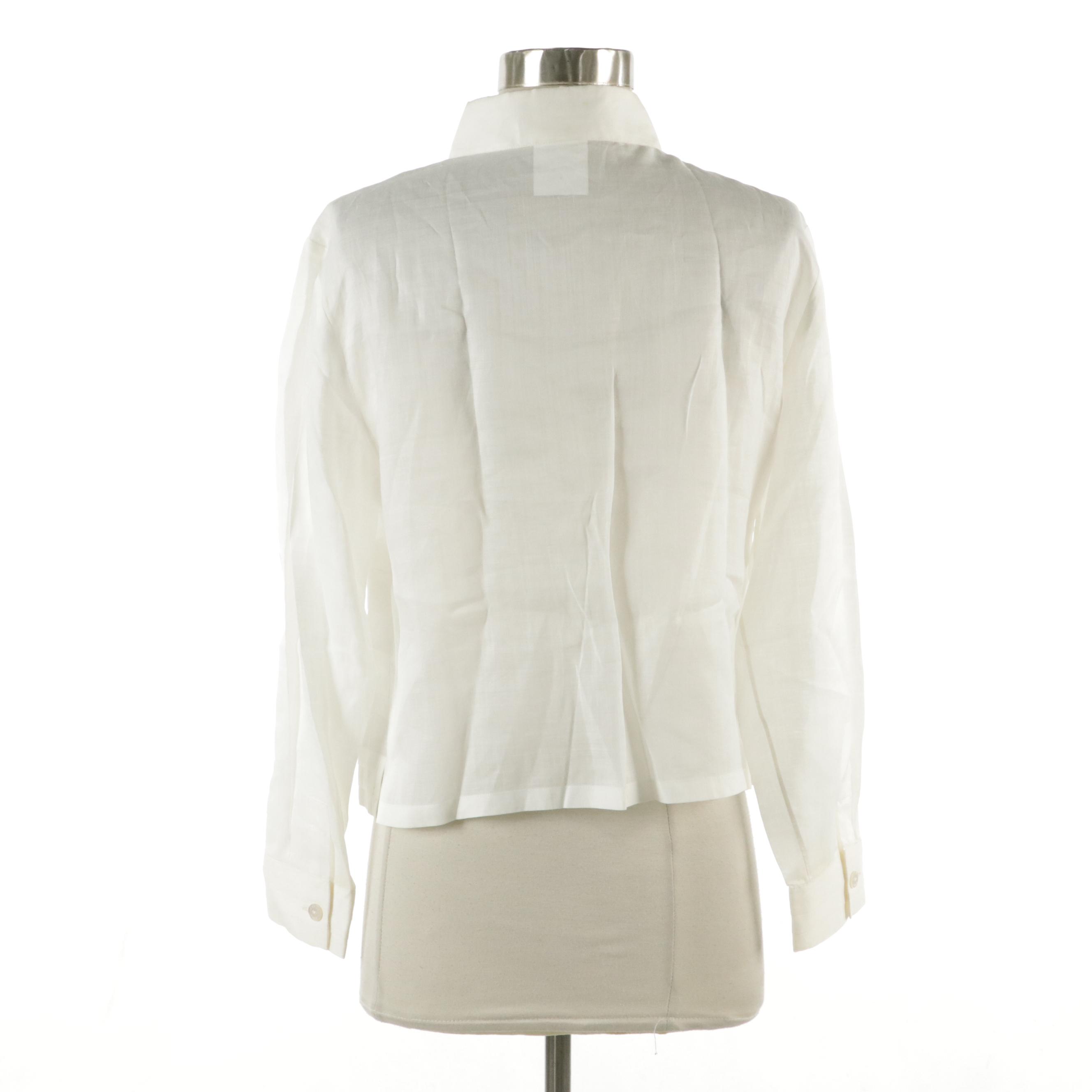 Chanel Spring Collection Pleated Long Sleeve Blouse in Ramie