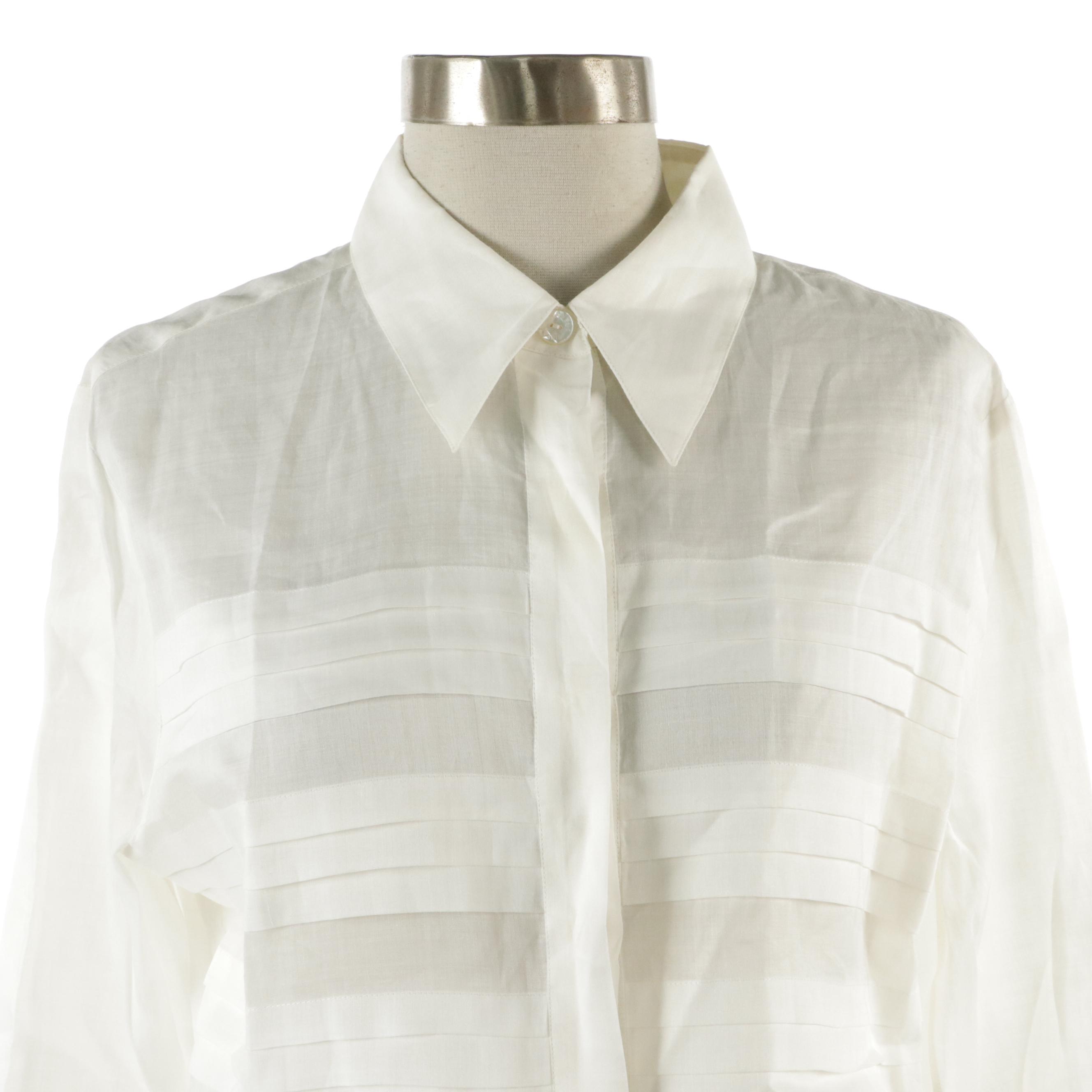 Chanel Spring Collection Pleated Long Sleeve Blouse in Ramie
