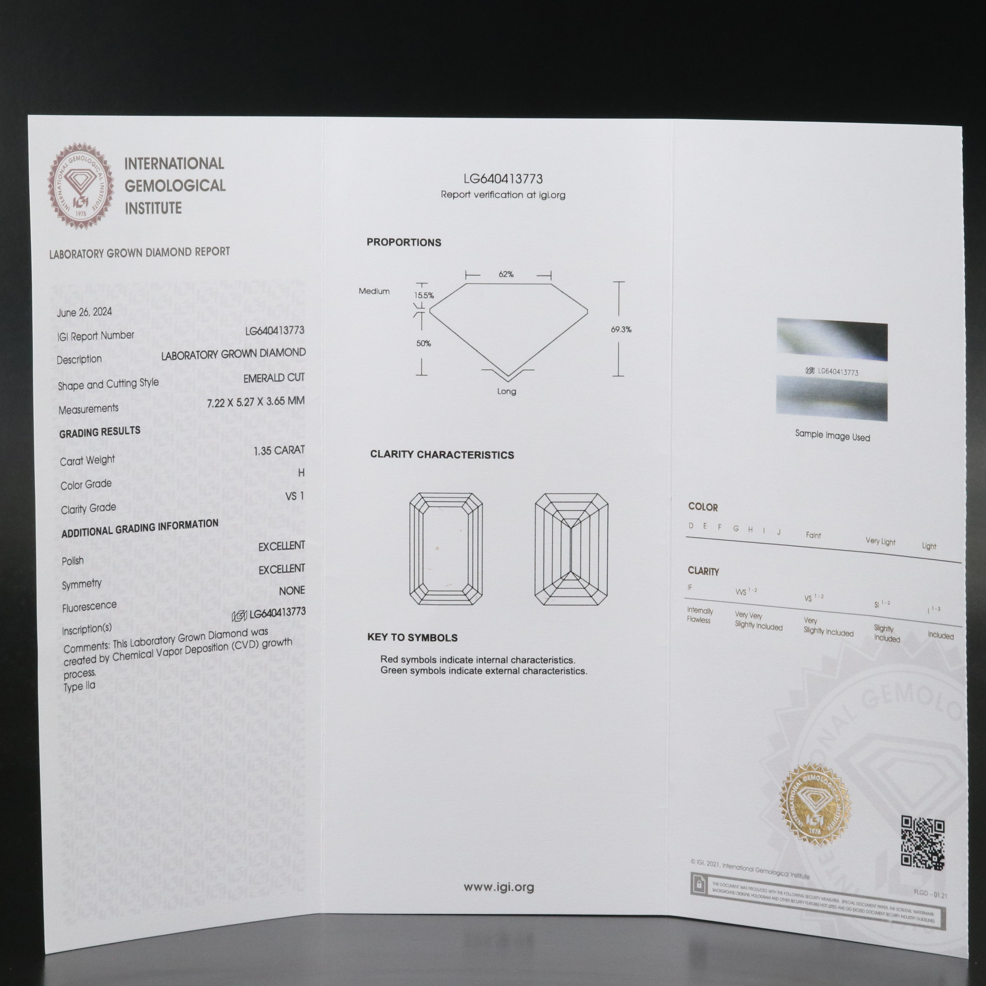 Loose 1.35 CT Lab Grown Diamond with IGI Report