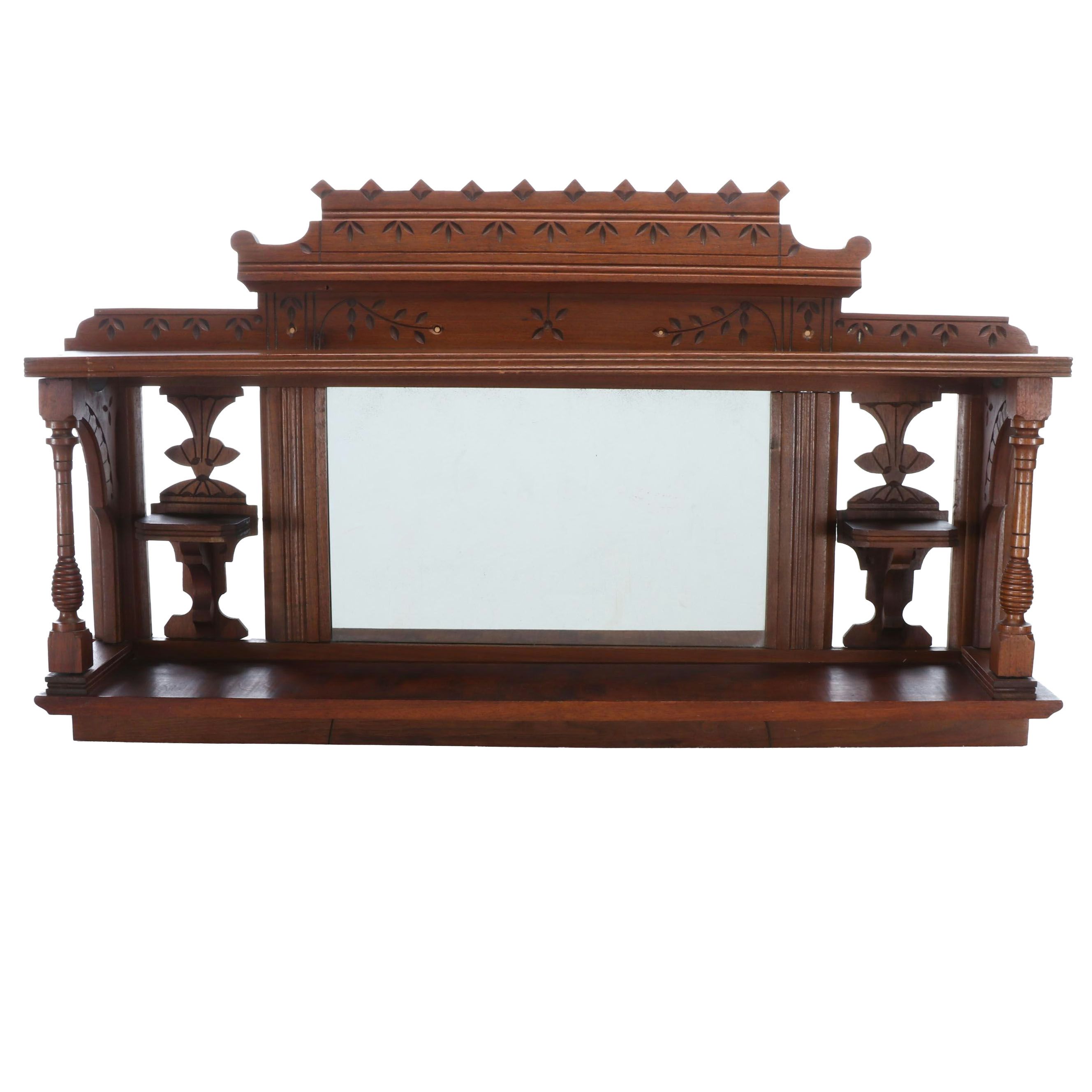 Victorian Eastlake Carved Walnut Sideboard Mirror