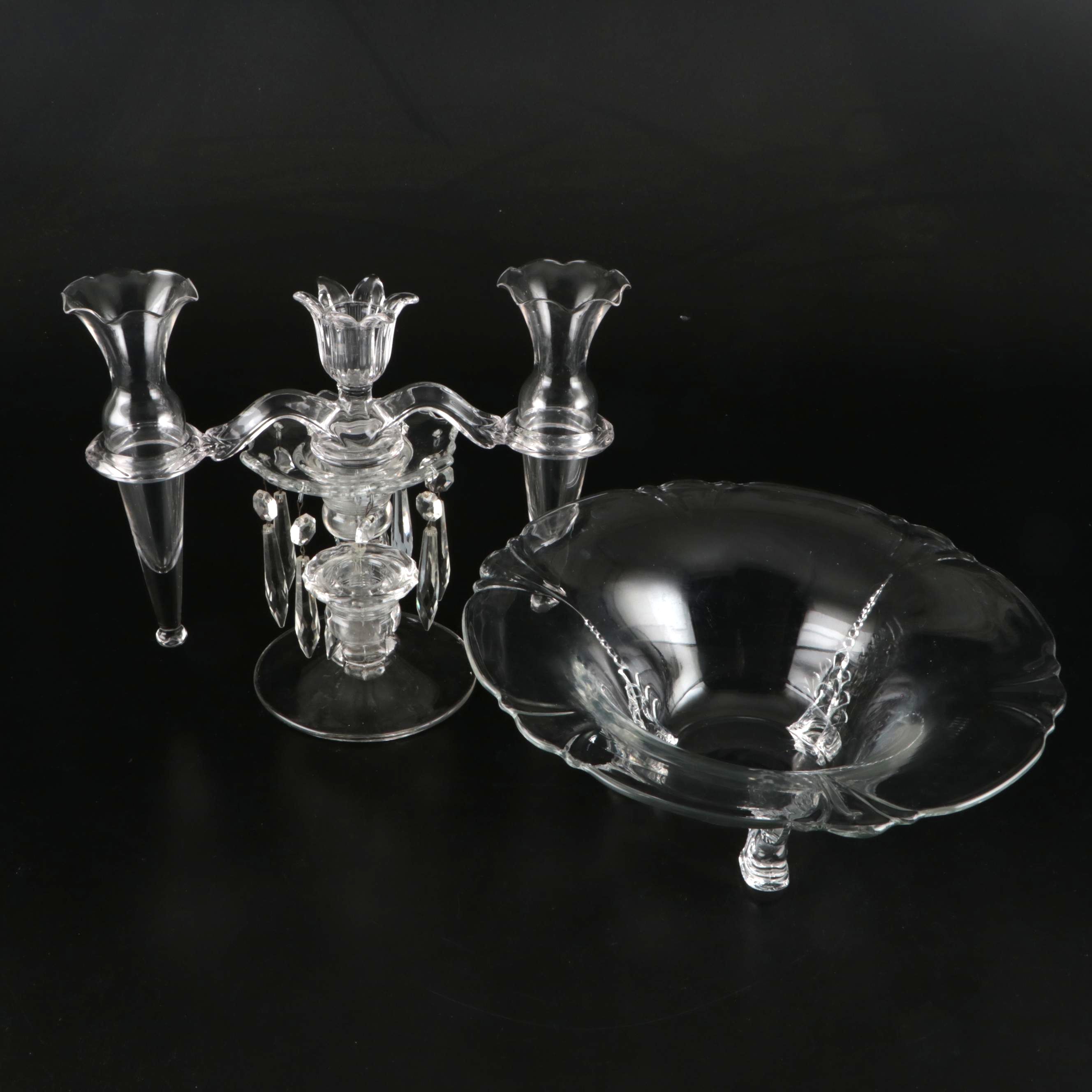 Cambridge Glass Epergne with Pressed Glass Centerpiece Bowl