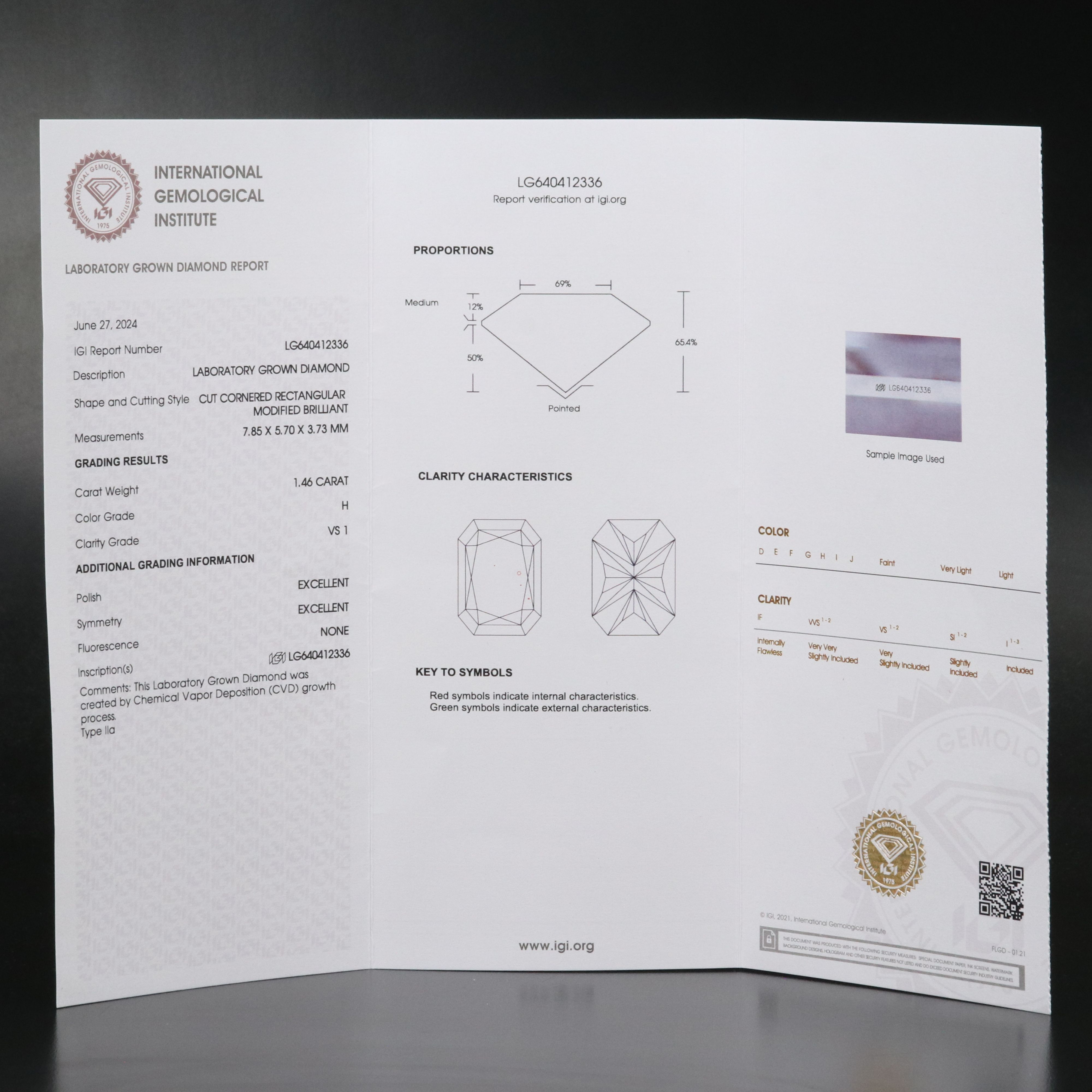 Loose 1.46 CT Lab Grown Diamond with IGI Report