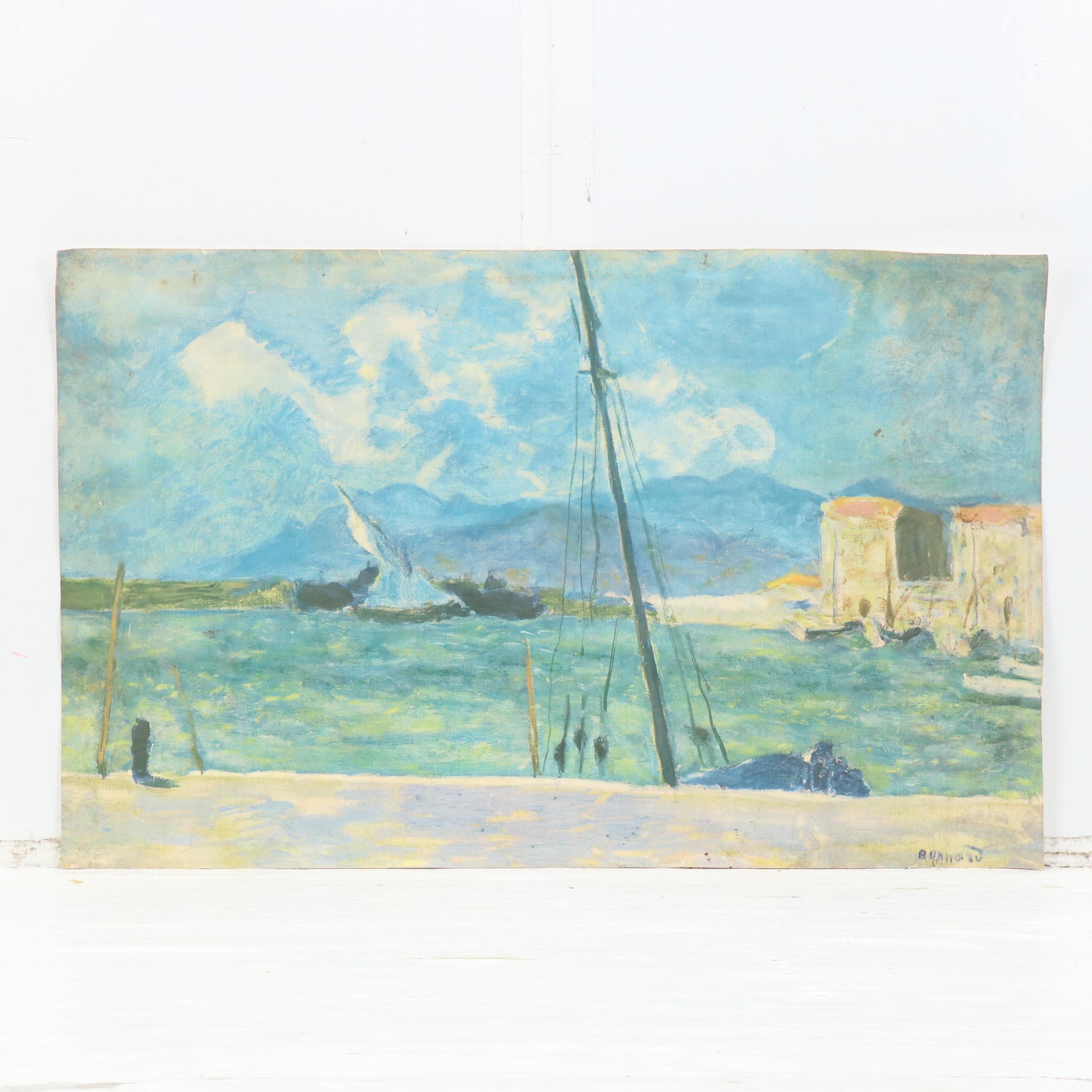 Gouache Mountain Landscape with Offset Lithographs of European Landscapes