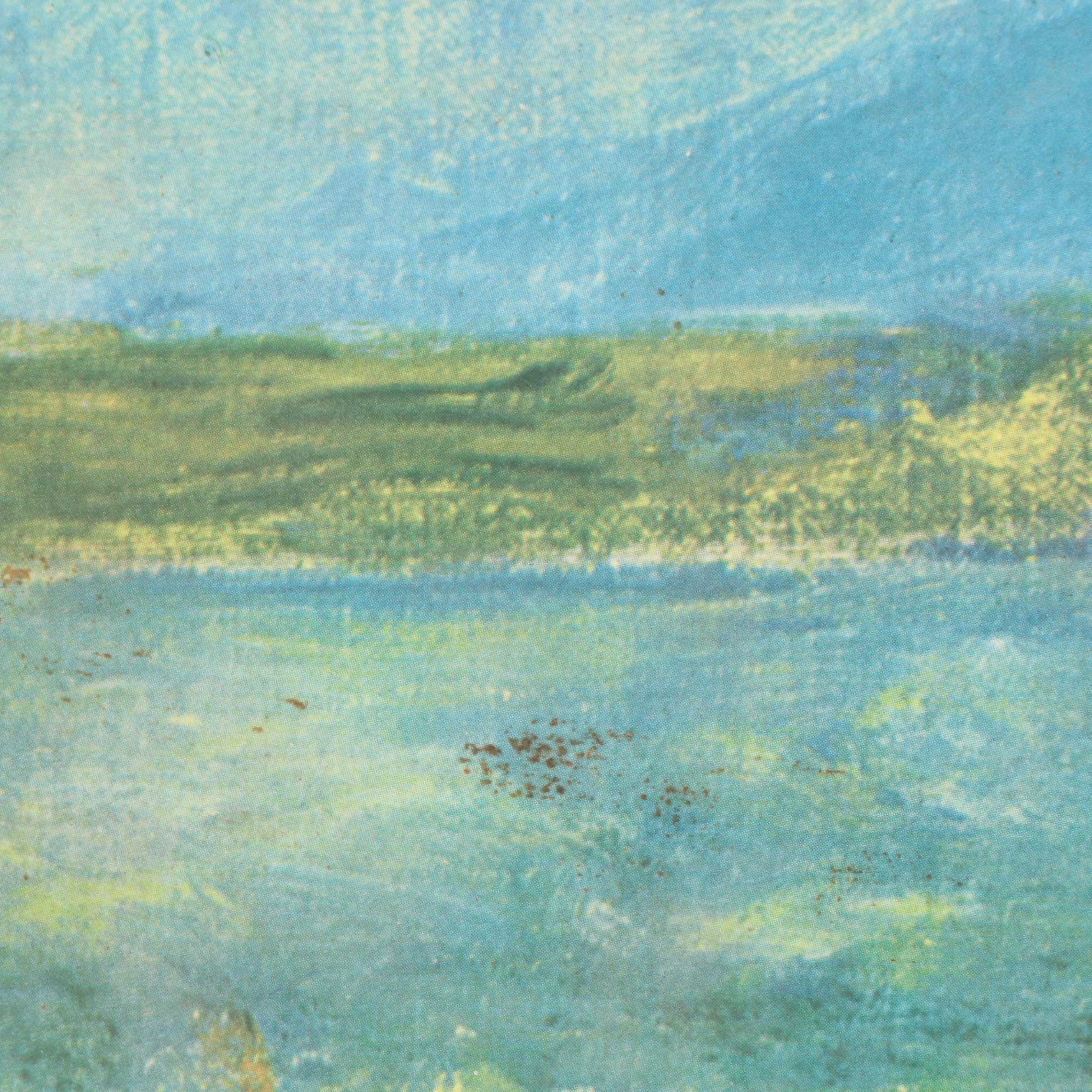 Gouache Mountain Landscape with Offset Lithographs of European Landscapes