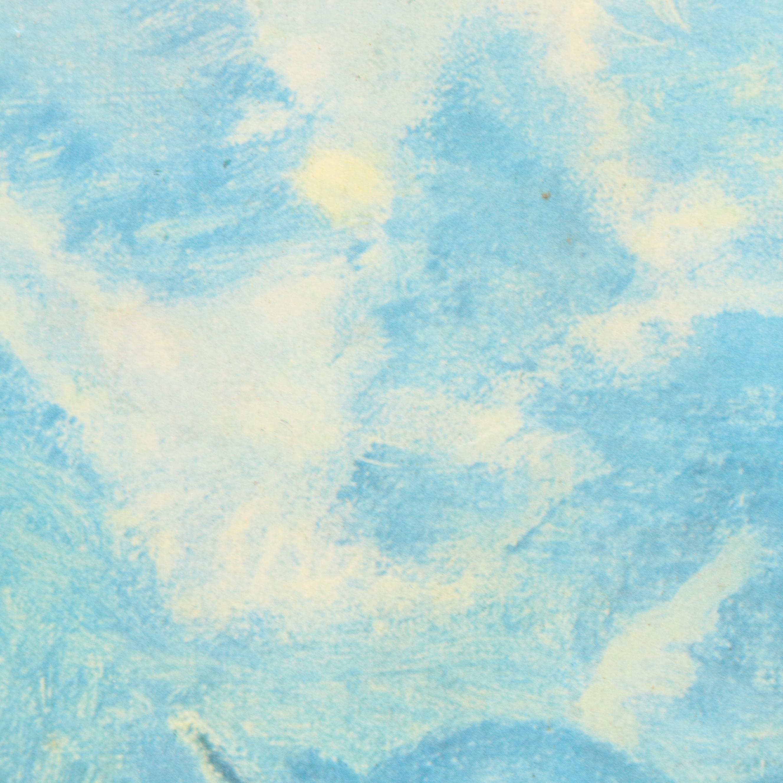 Gouache Mountain Landscape with Offset Lithographs of European Landscapes