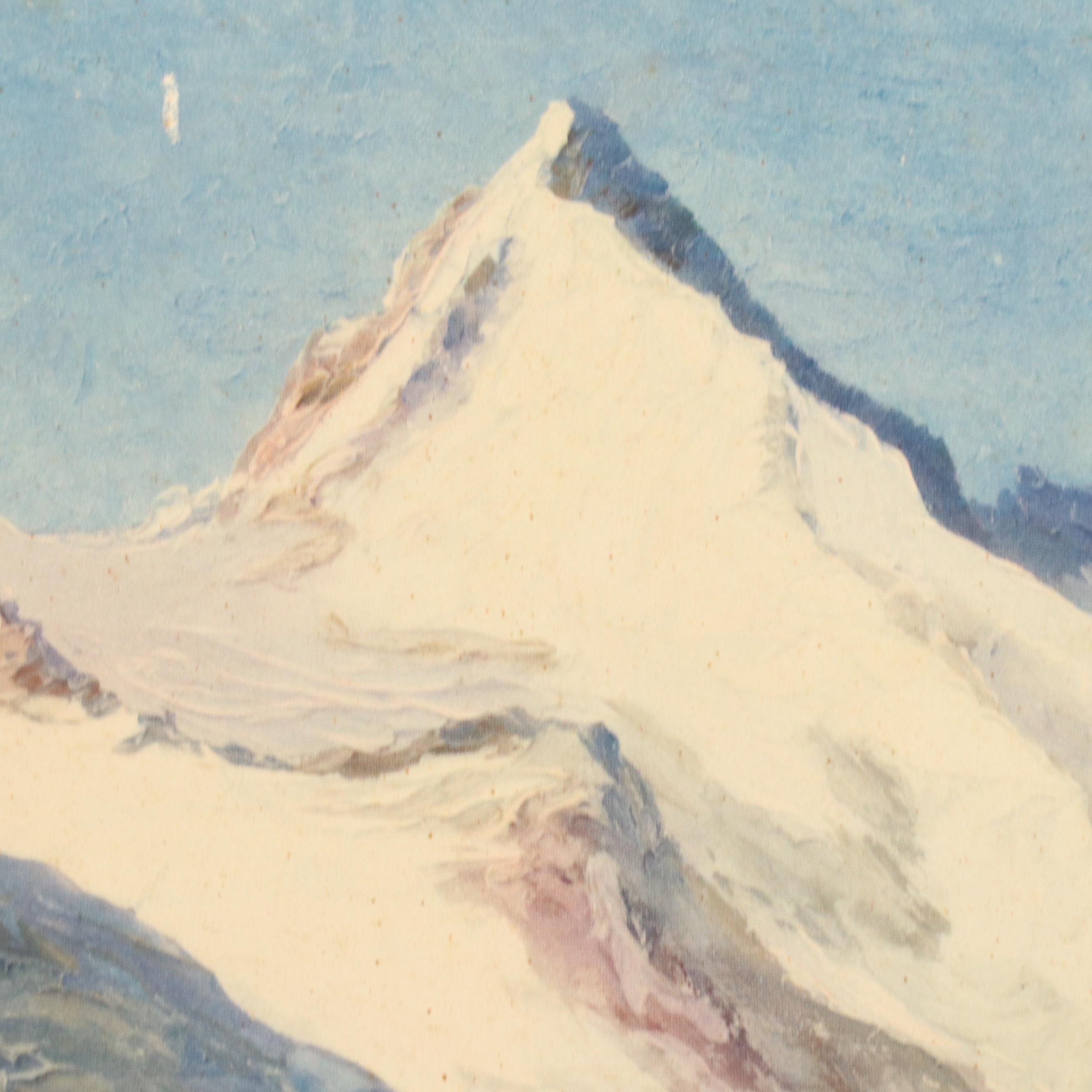 Gouache Mountain Landscape with Offset Lithographs of European Landscapes