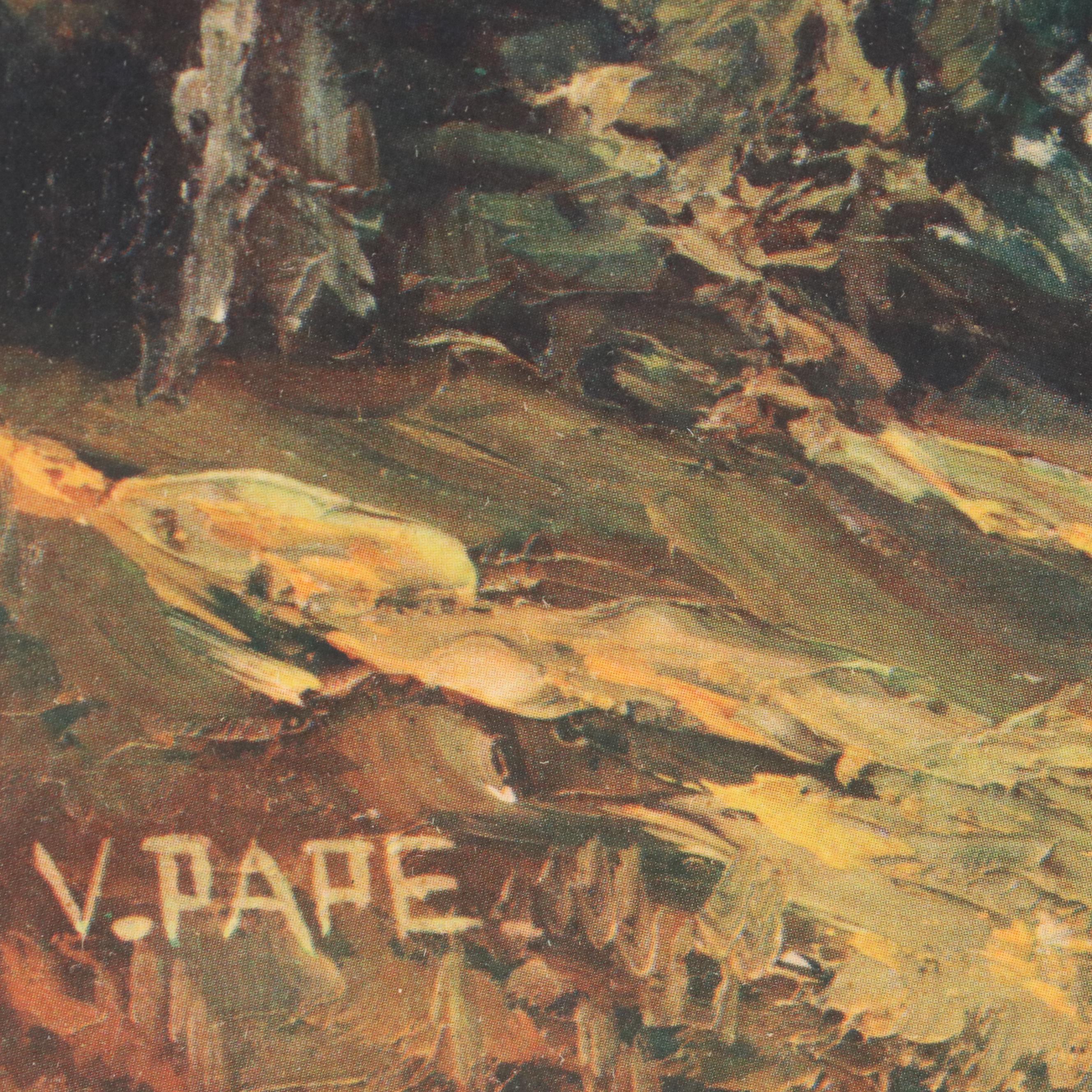 Gouache Mountain Landscape with Offset Lithographs of European Landscapes