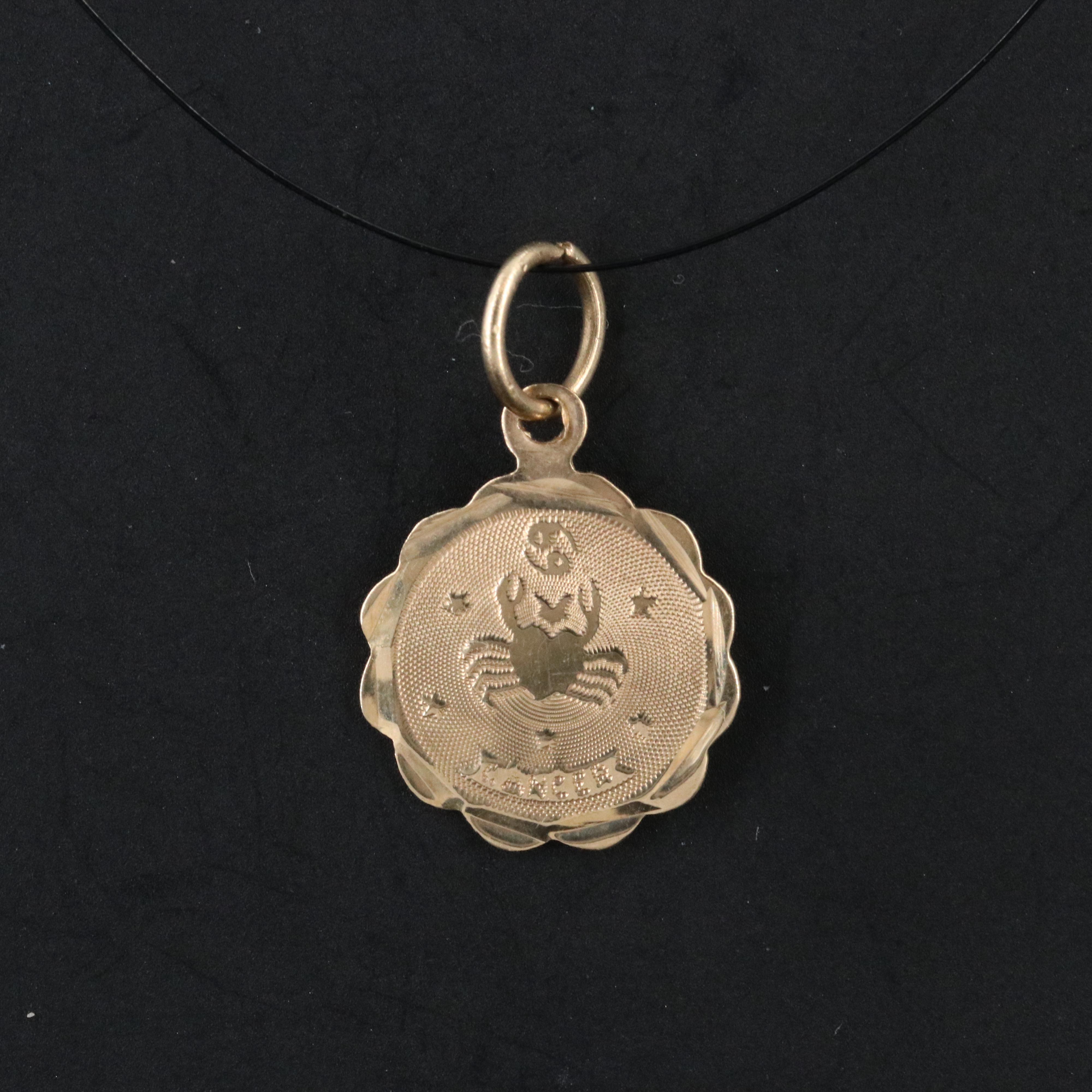 14K Cancer Zodiac Charm Pendant