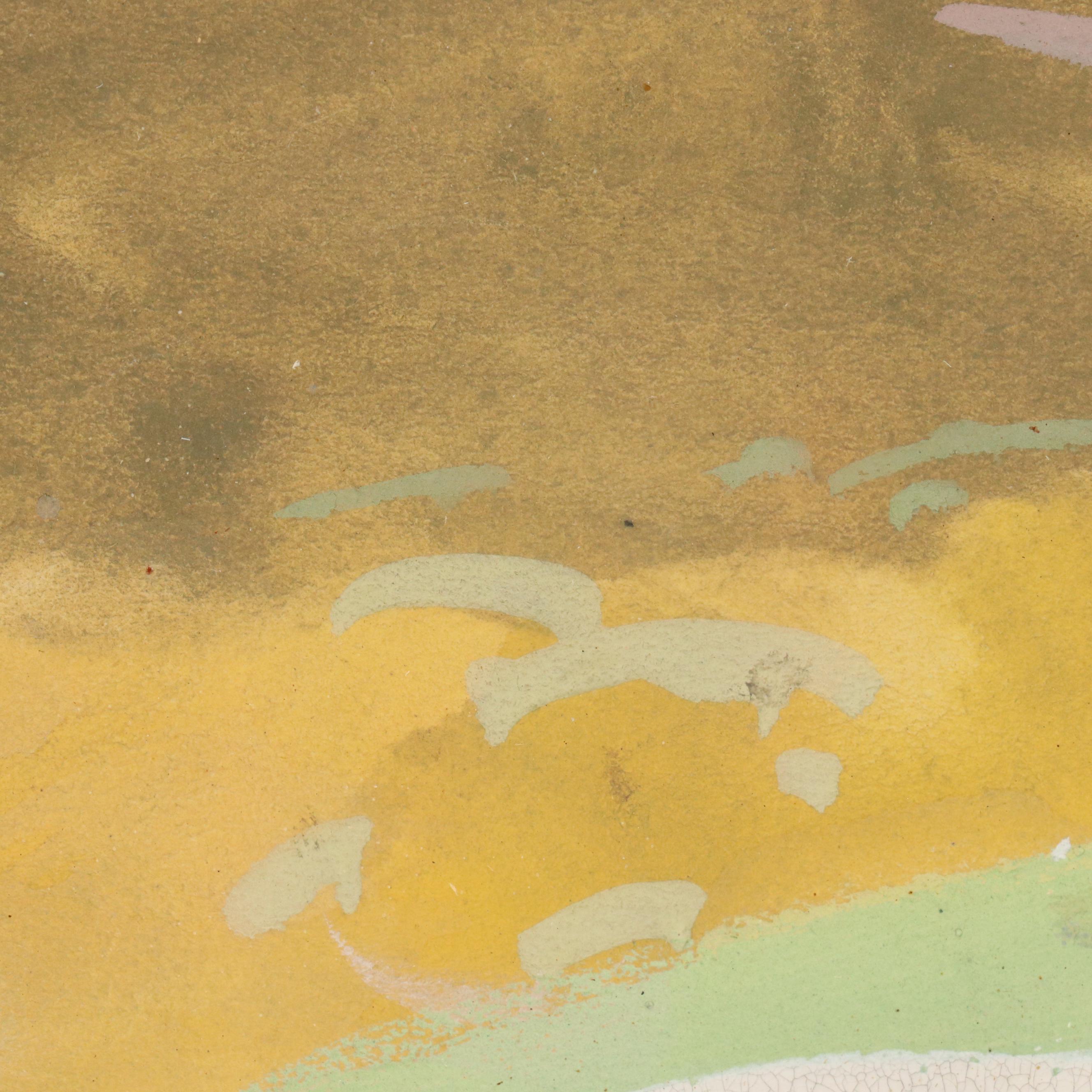 Gouache Mountain Landscape with Offset Lithographs of European Landscapes