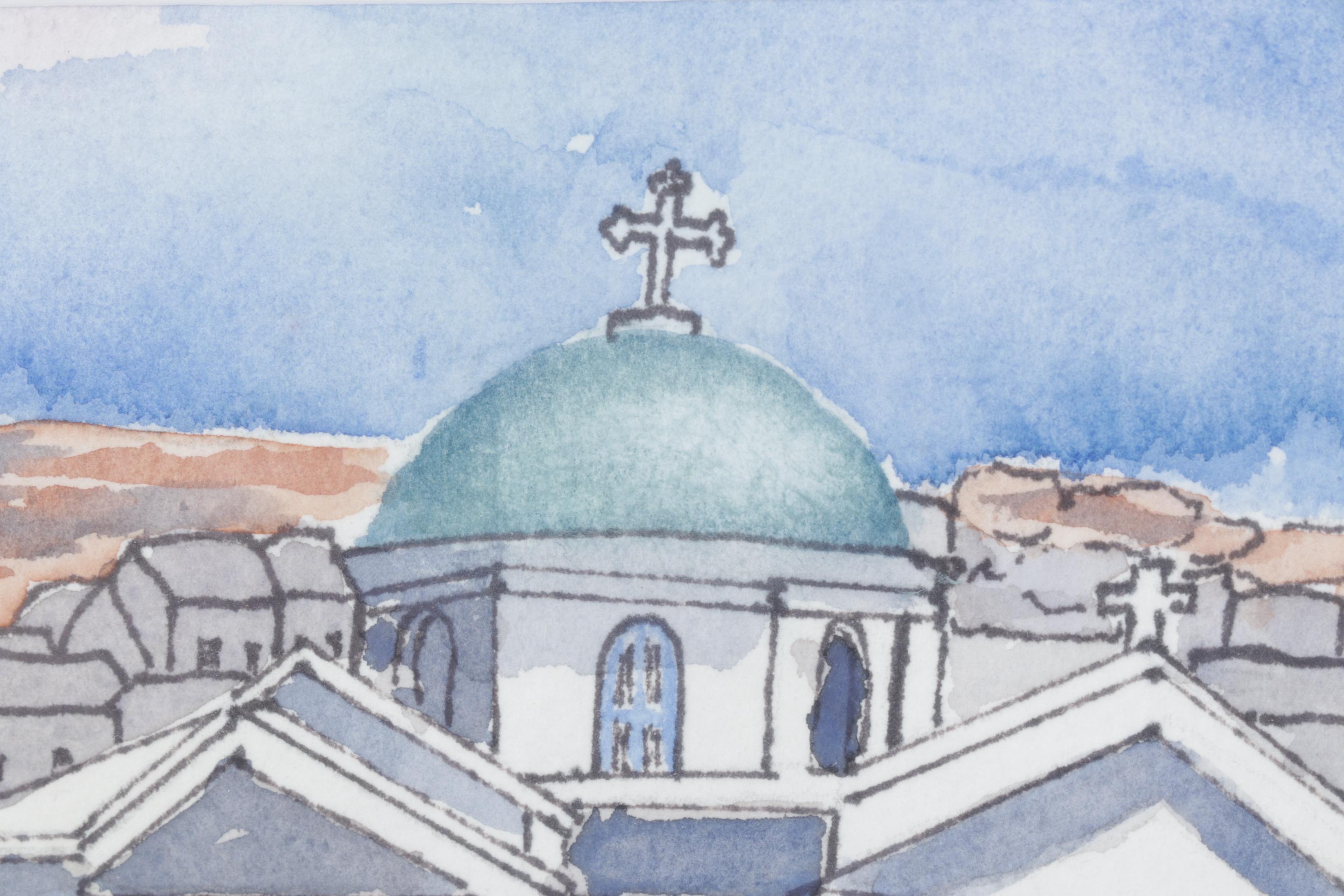Sandy Trinter Watercolor of Agios Nikolakis Church, 2009