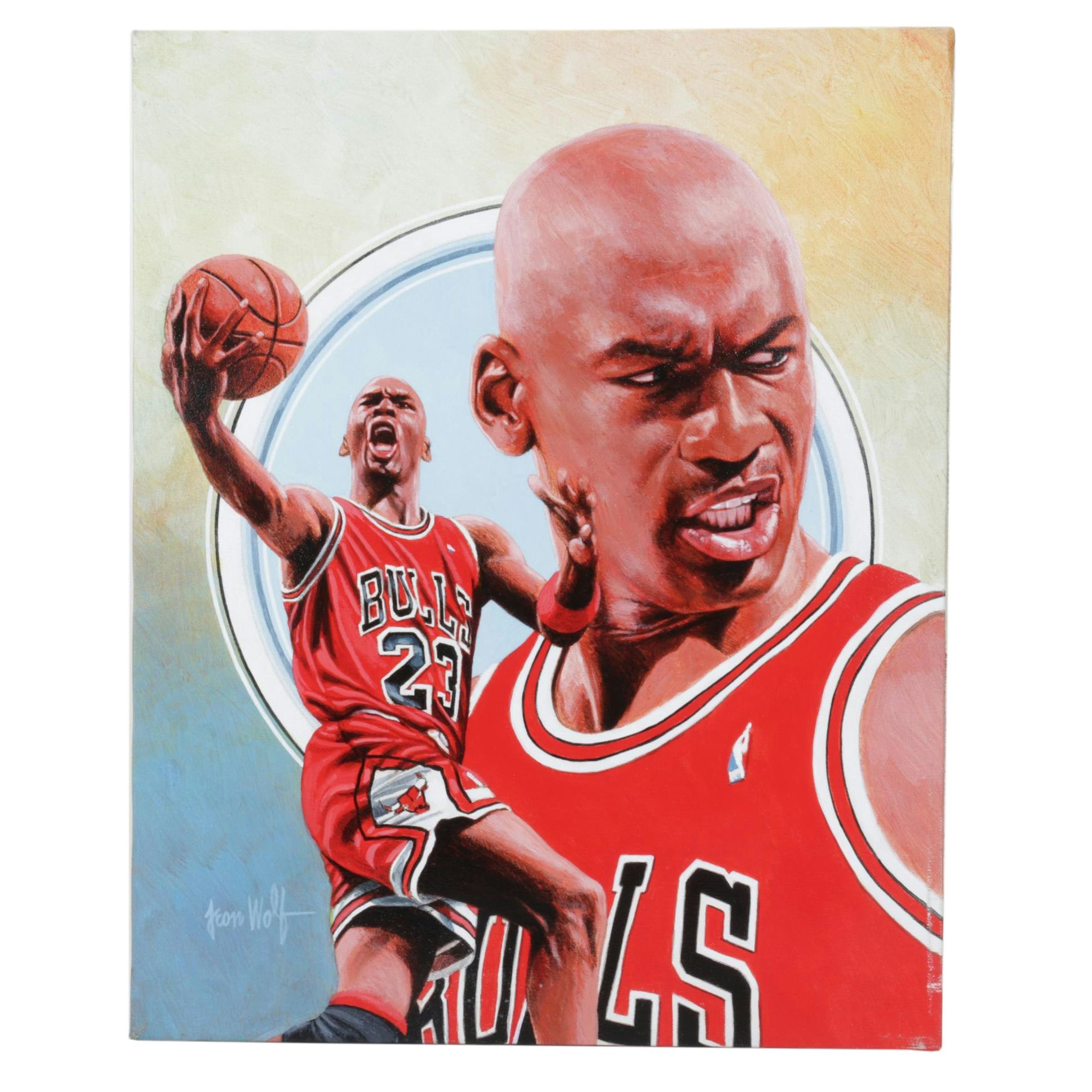 Leon Wolf Acrylic on Canvas Tribute to Michael Jordan