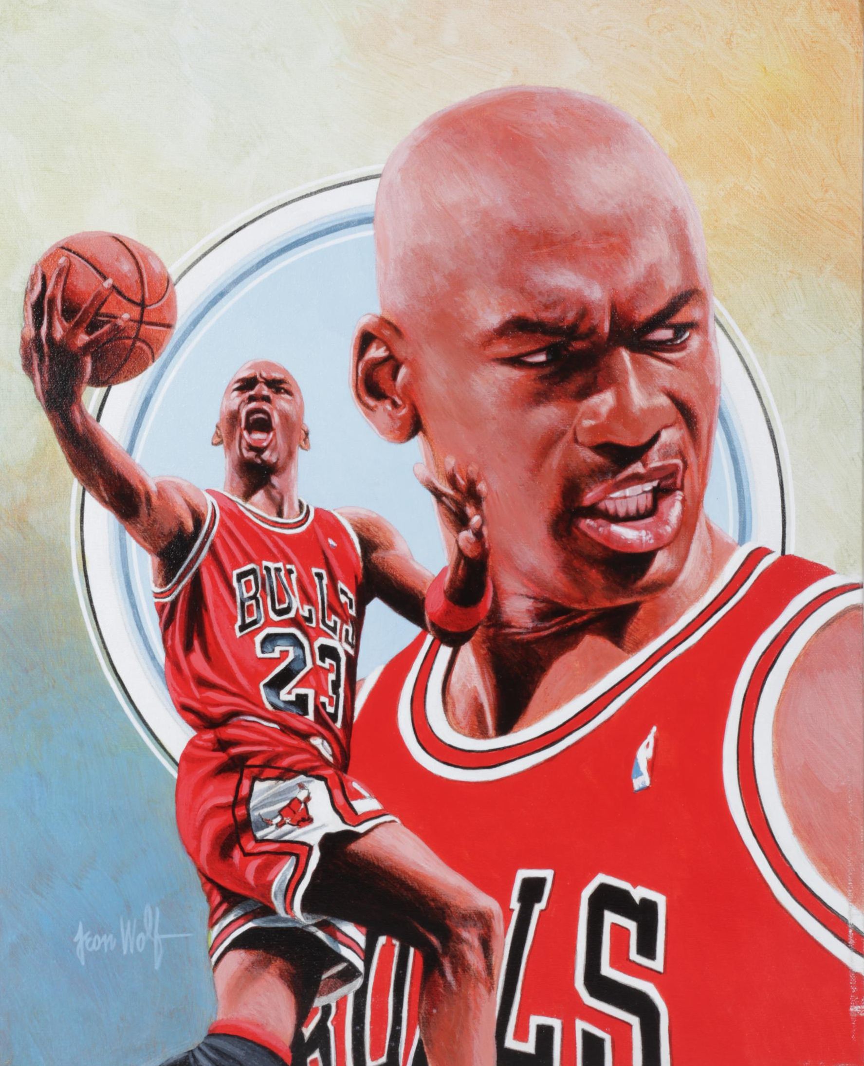Leon Wolf Acrylic on Canvas Tribute to Michael Jordan