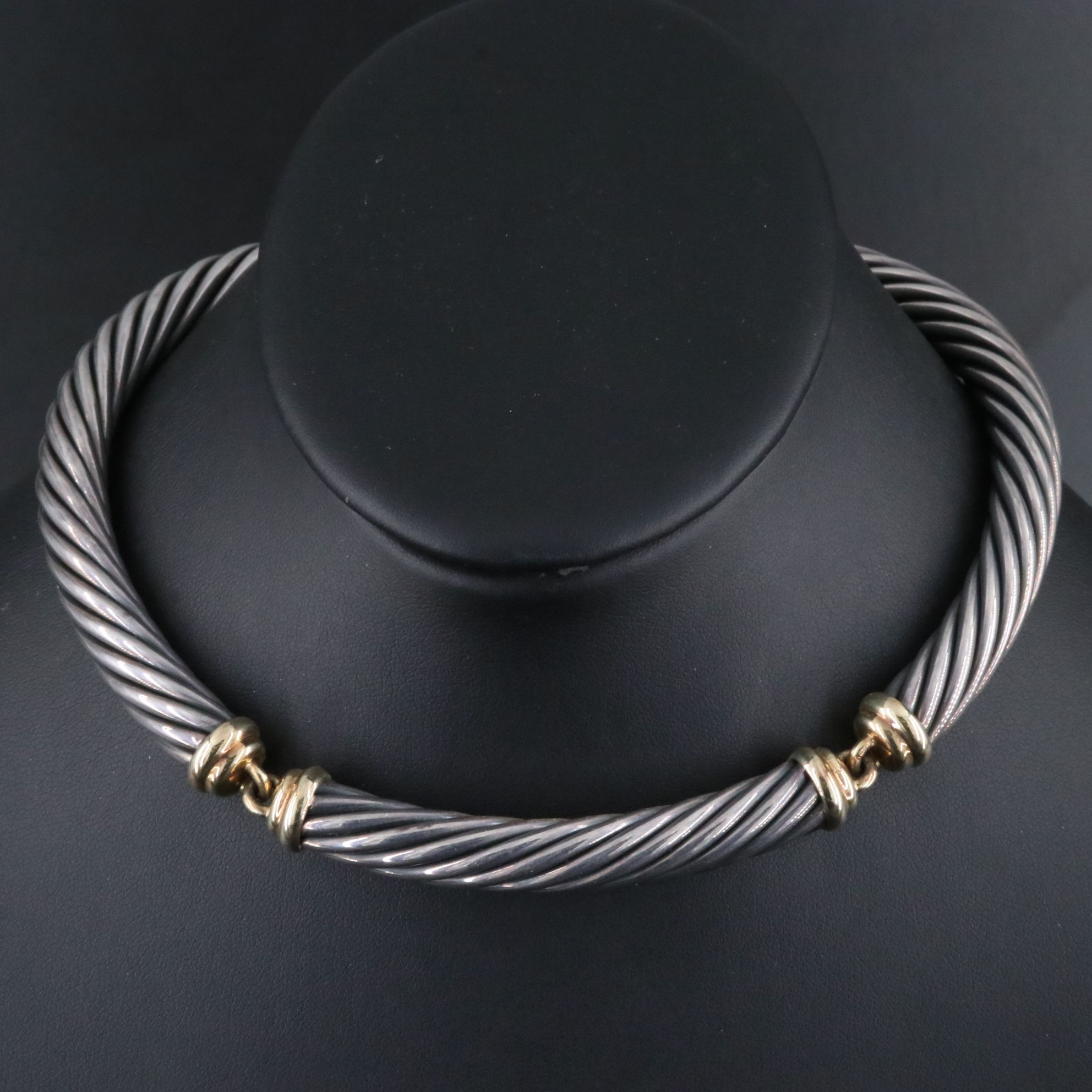David Yurman Metro Sterling and 14K Cable Collar Necklace
