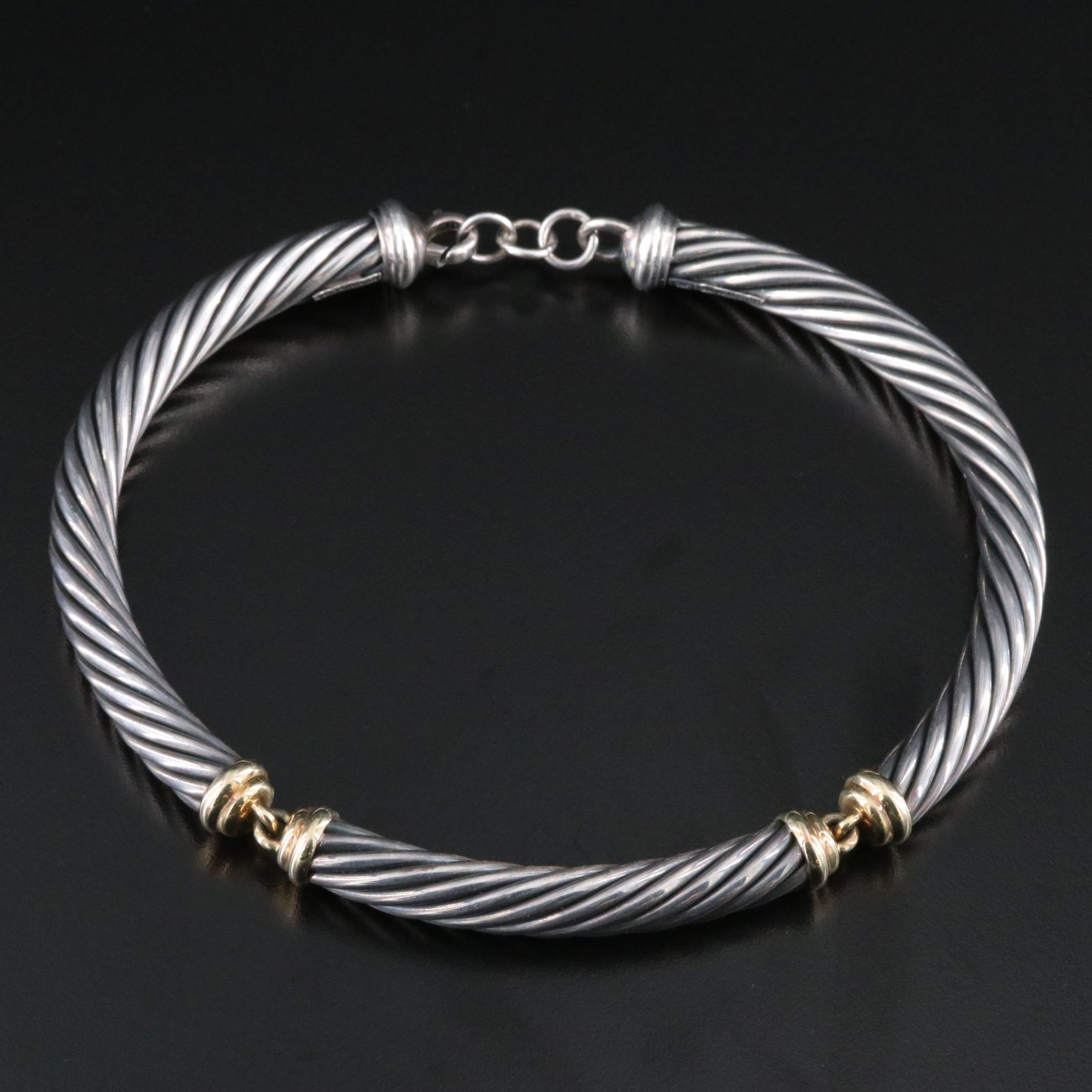 David Yurman Metro Sterling and 14K Cable Collar Necklace