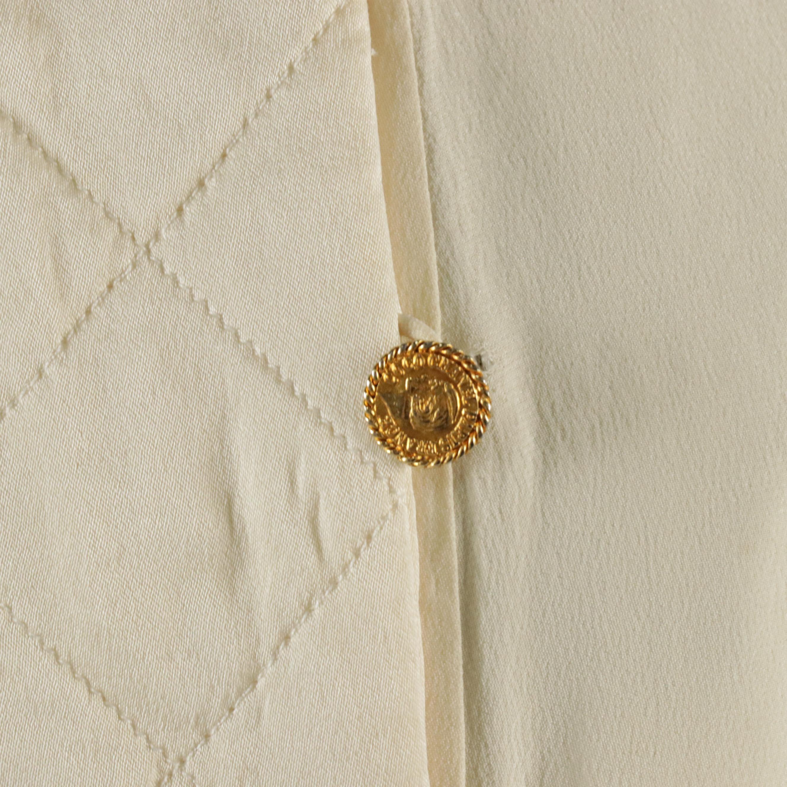 Chanel Boutique Asymmetrical Blouse with Quilted Trim in Silk