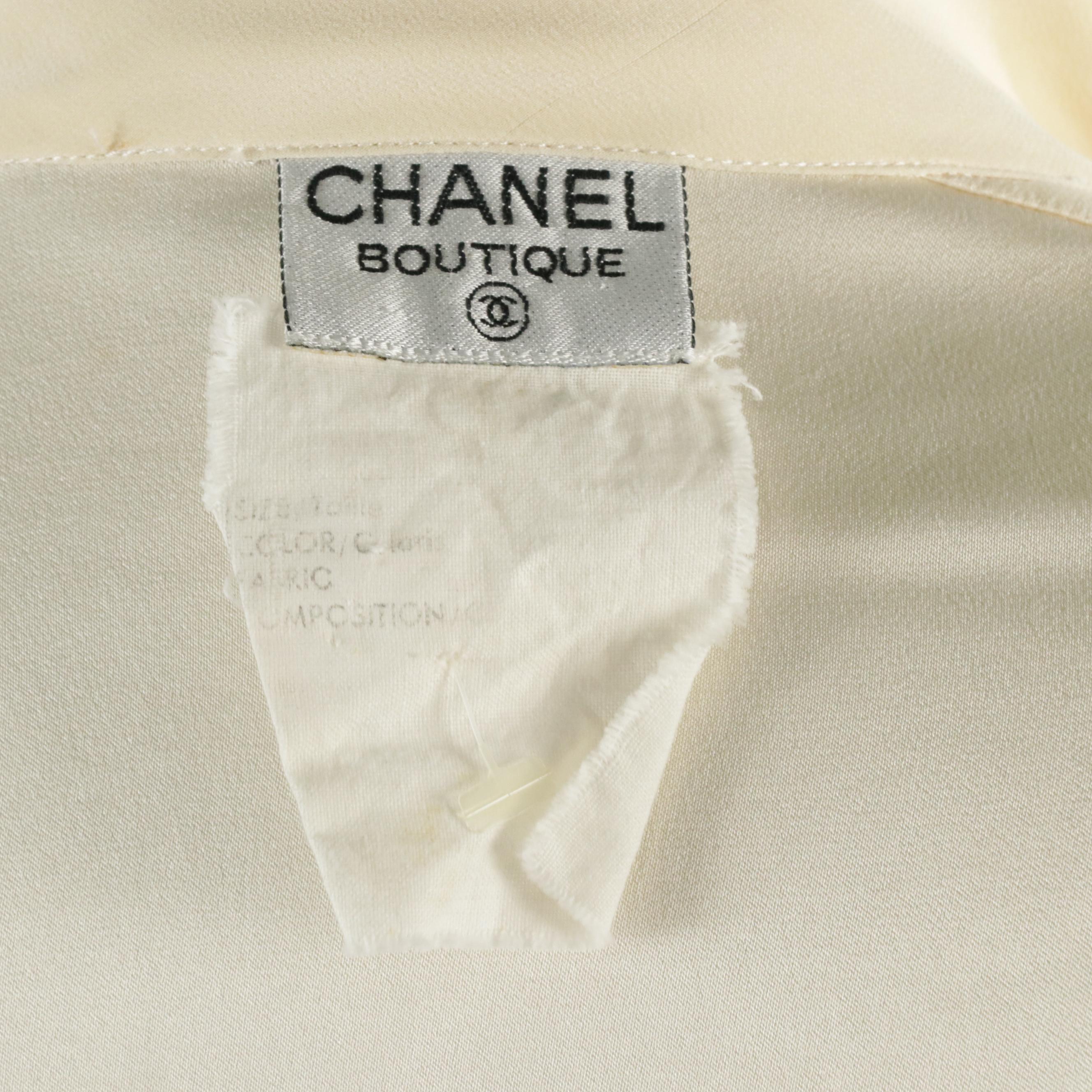 Chanel Boutique Asymmetrical Blouse with Quilted Trim in Silk