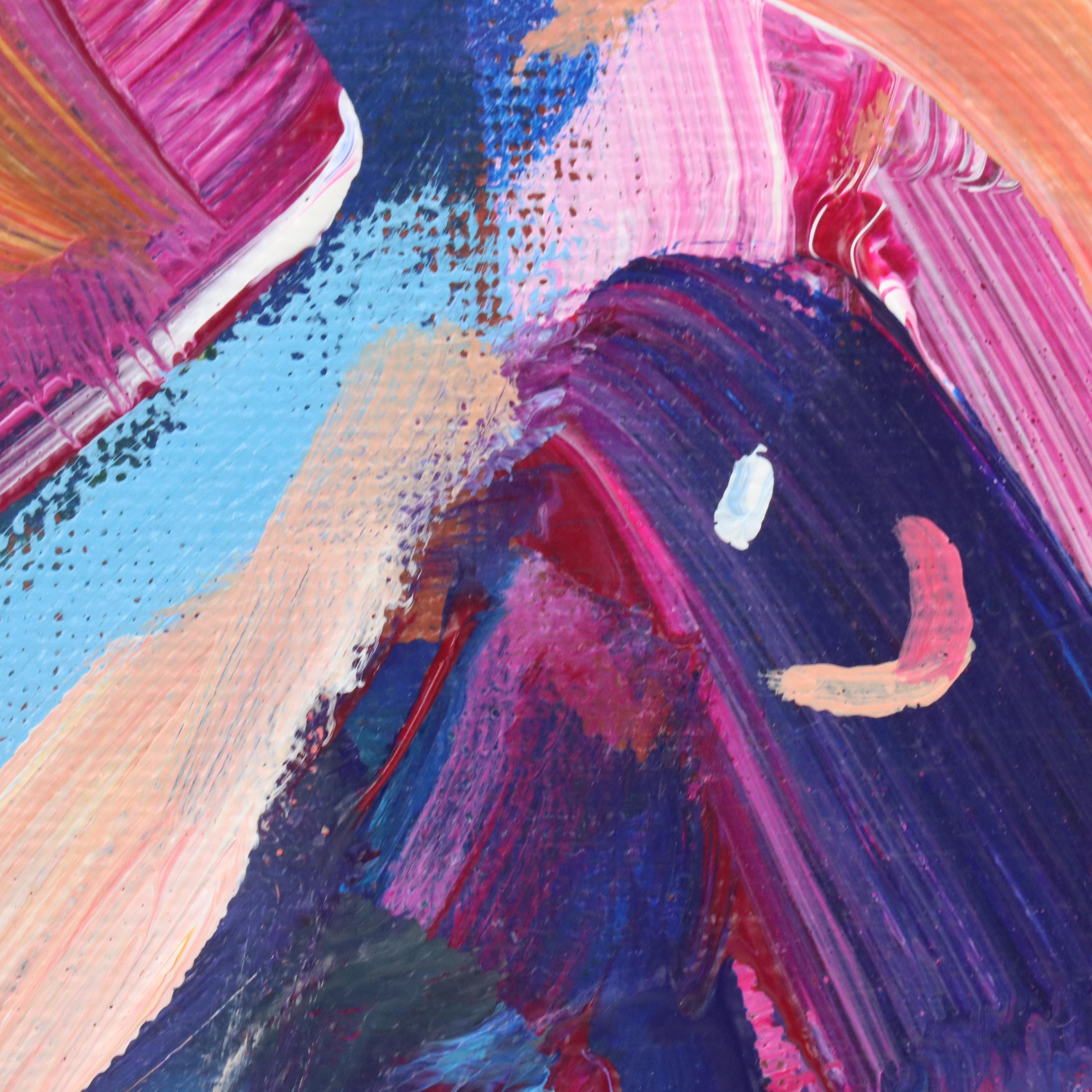 Elle Raines Stylized Acrylic Painting "Cow," 21st Century