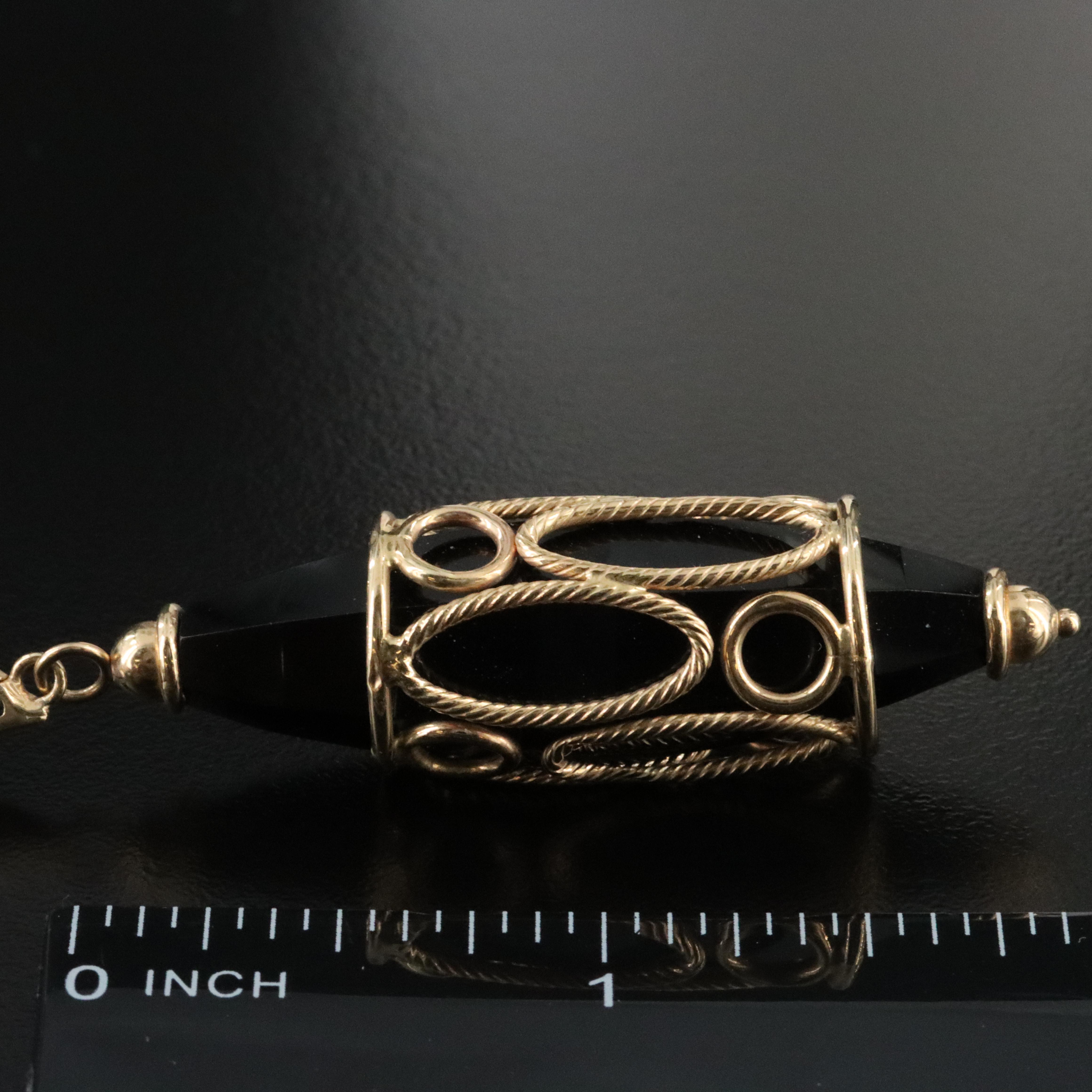 Italian 14K Black Onyx, Pearl, Hematite Enhancer Pendant Necklace with 10K Beads