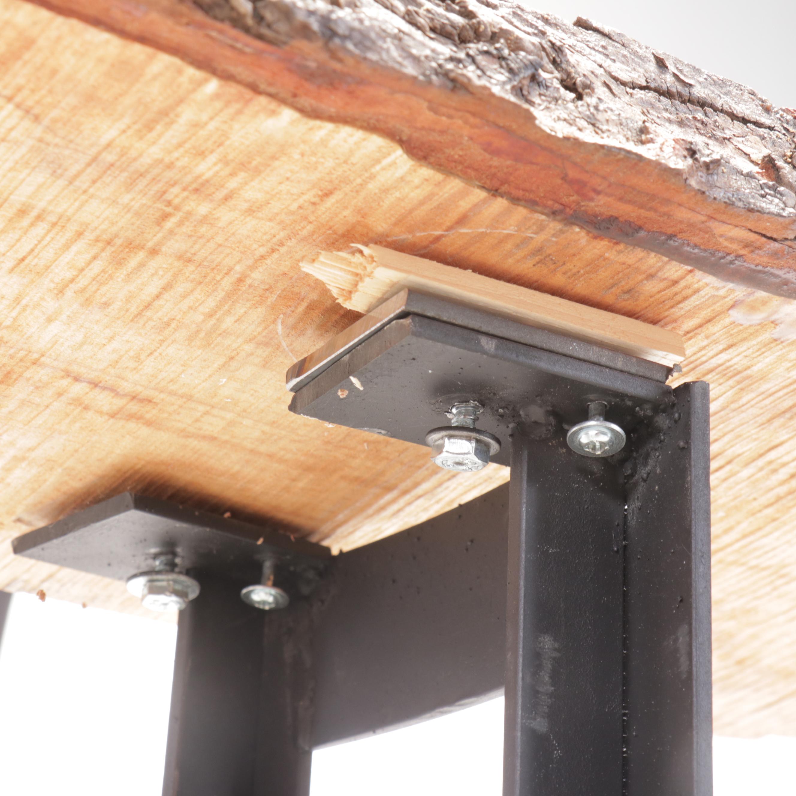 Modern Reclaimed Wood Live Edge Table with Resin and Amethyst Inlay