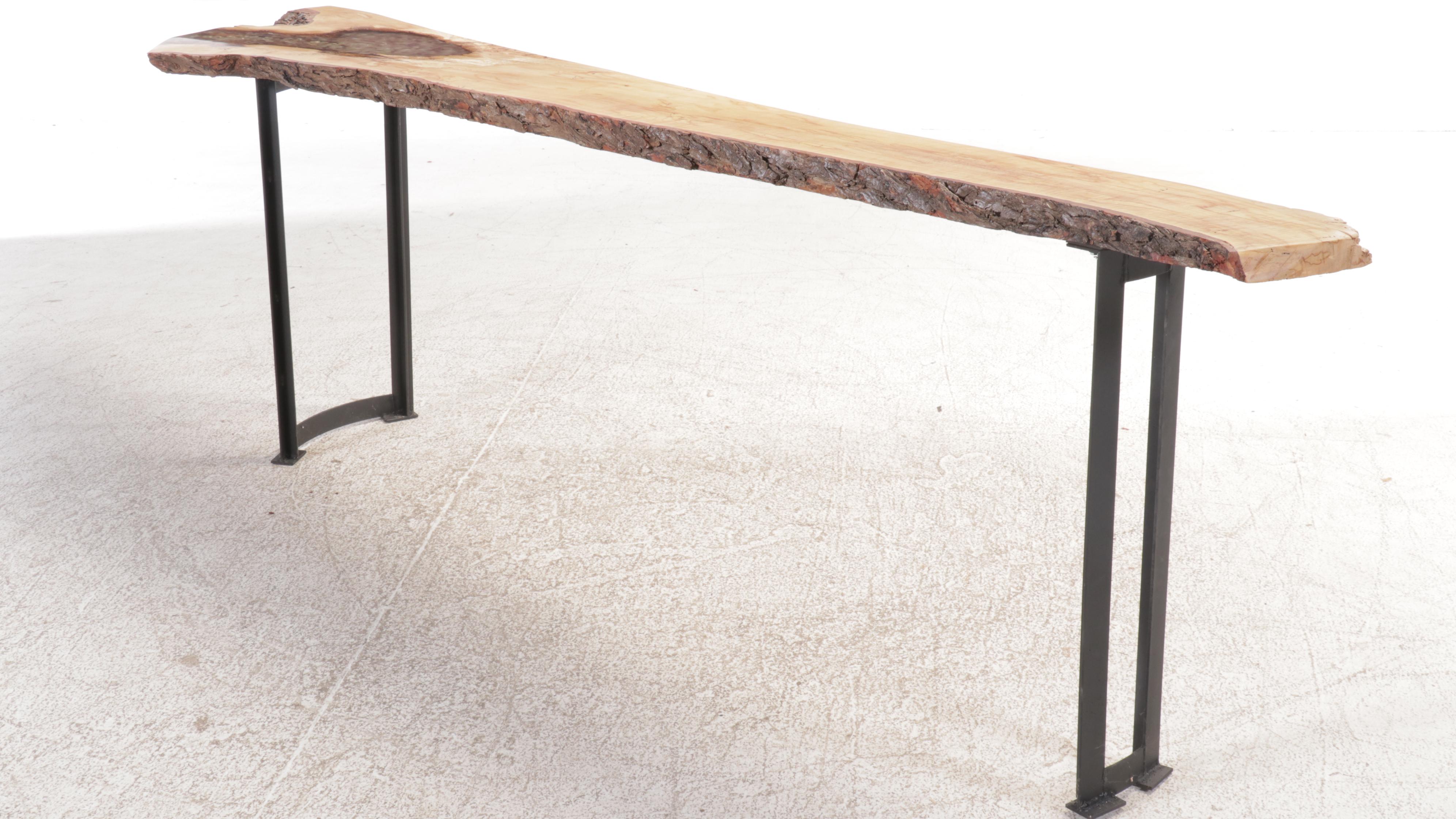 Modern Reclaimed Wood Live Edge Table with Resin and Amethyst Inlay