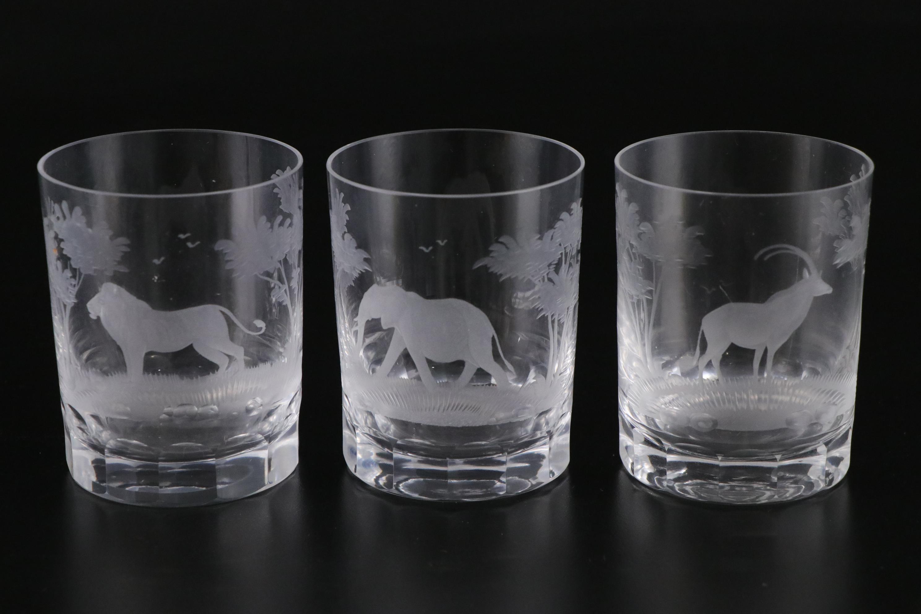 Queen Lace Crystal "Kenyan" Old Fashioned Glasses with Bohemian Amber Glass