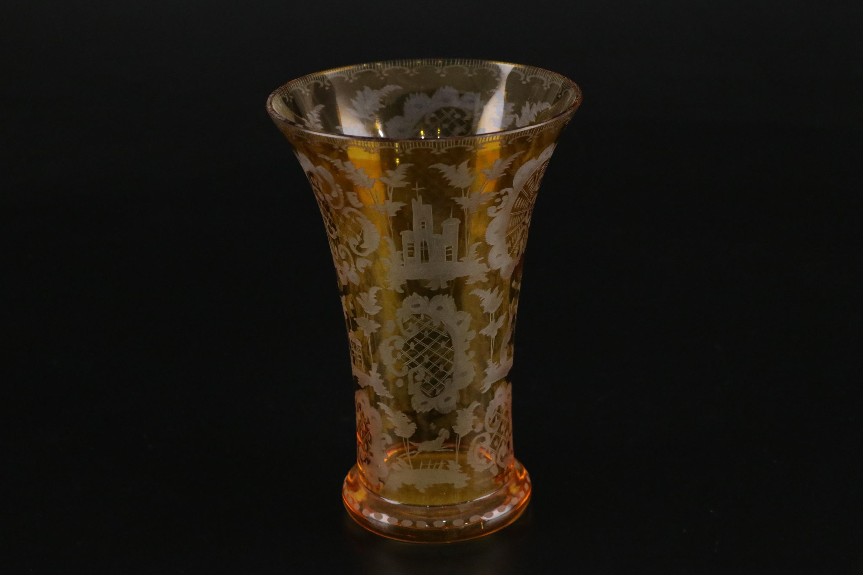 Queen Lace Crystal "Kenyan" Old Fashioned Glasses with Bohemian Amber Glass