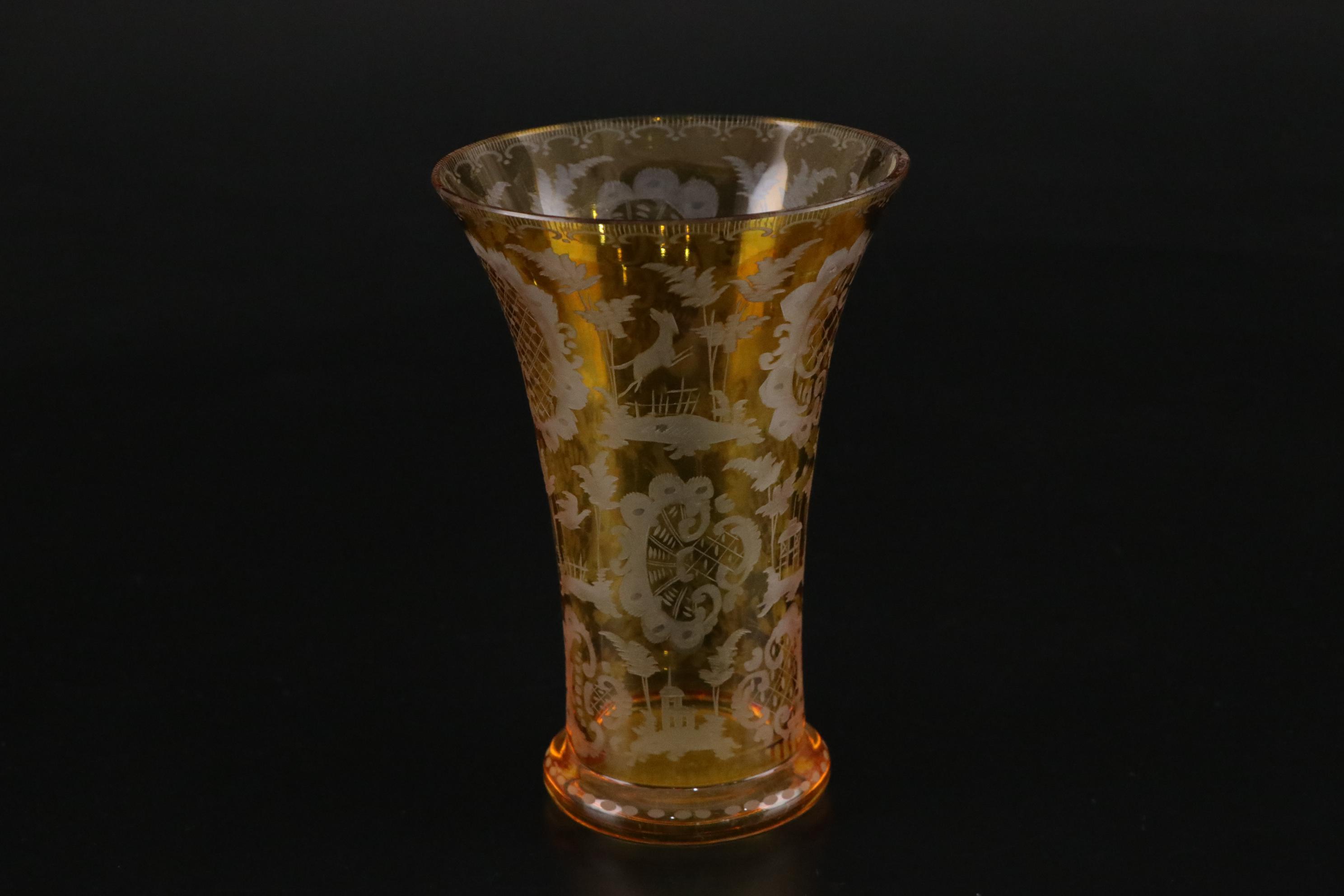 Queen Lace Crystal "Kenyan" Old Fashioned Glasses with Bohemian Amber Glass