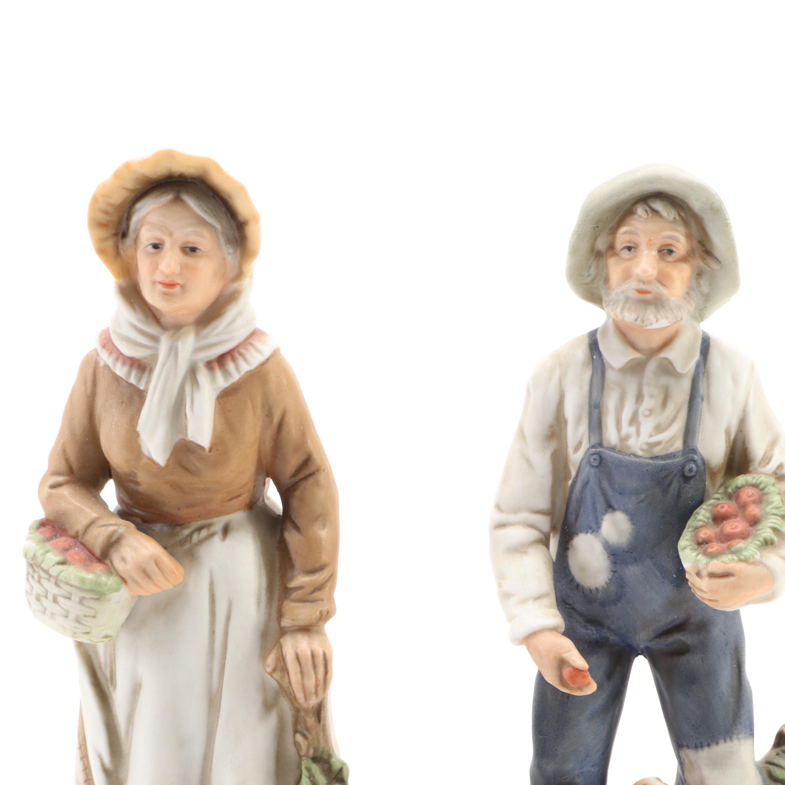 Homco Bisque Old Farm Couple with Composite Compote