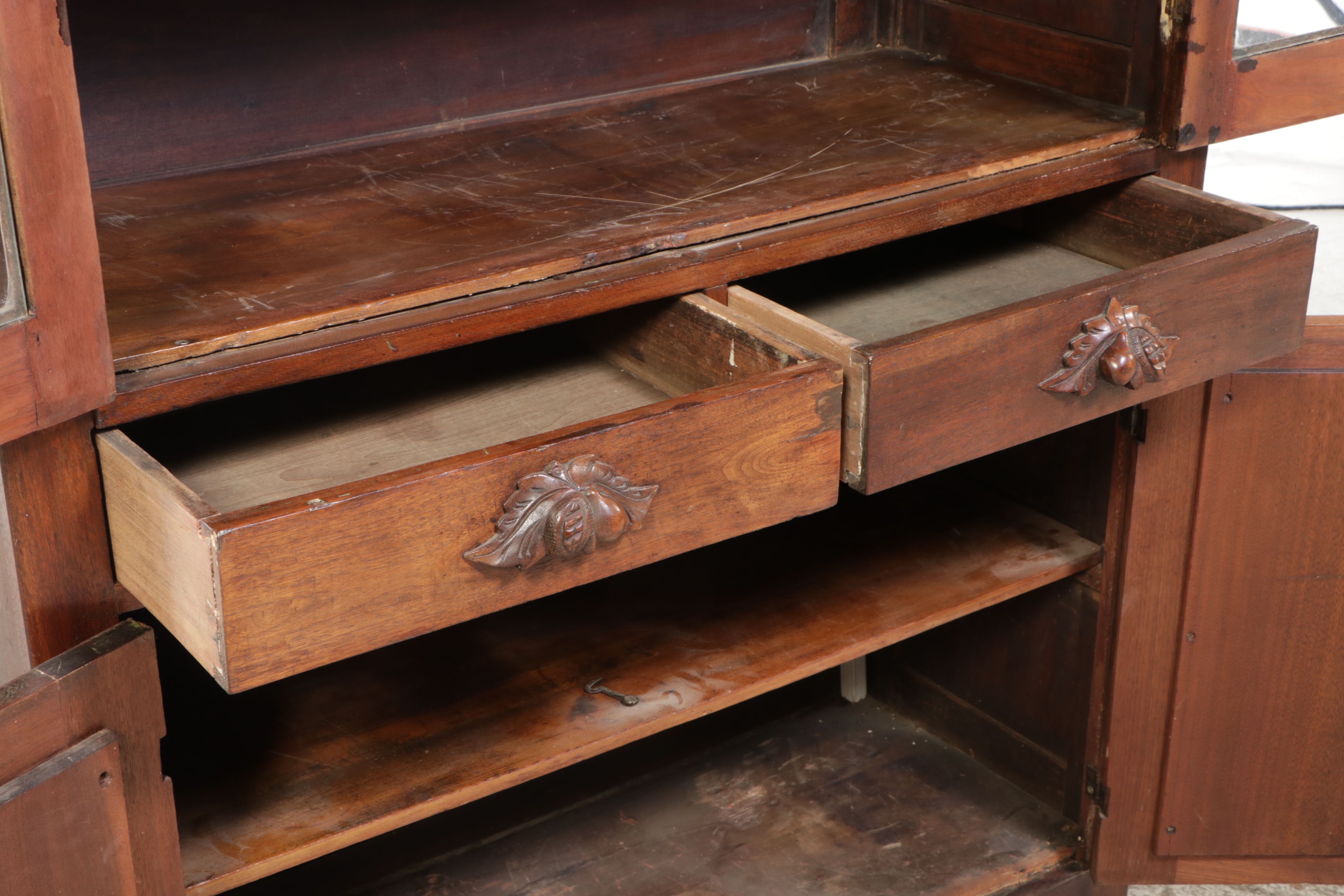 Victorian Carved Walnut China Cabinet
