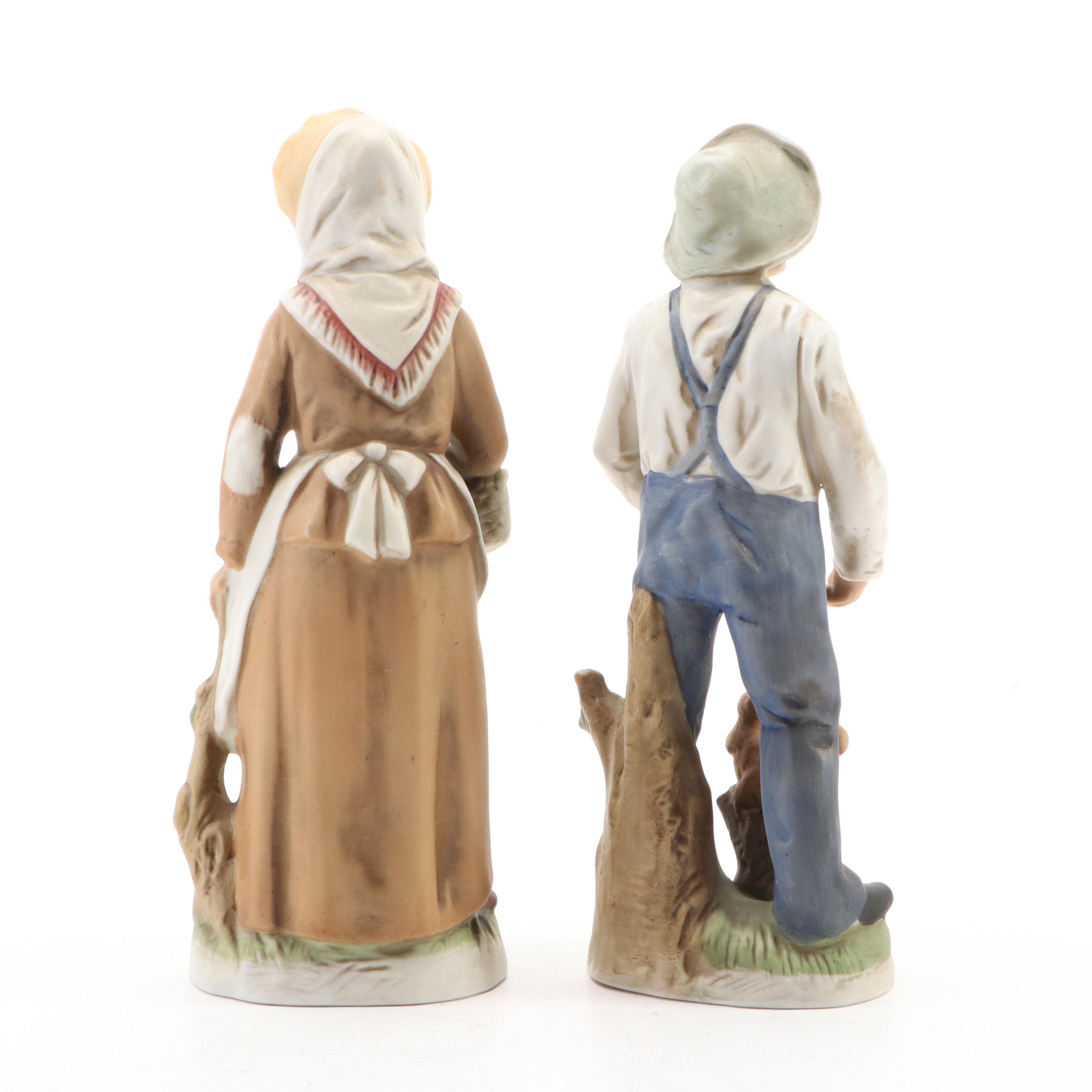 Homco Bisque Old Farm Couple with Composite Compote