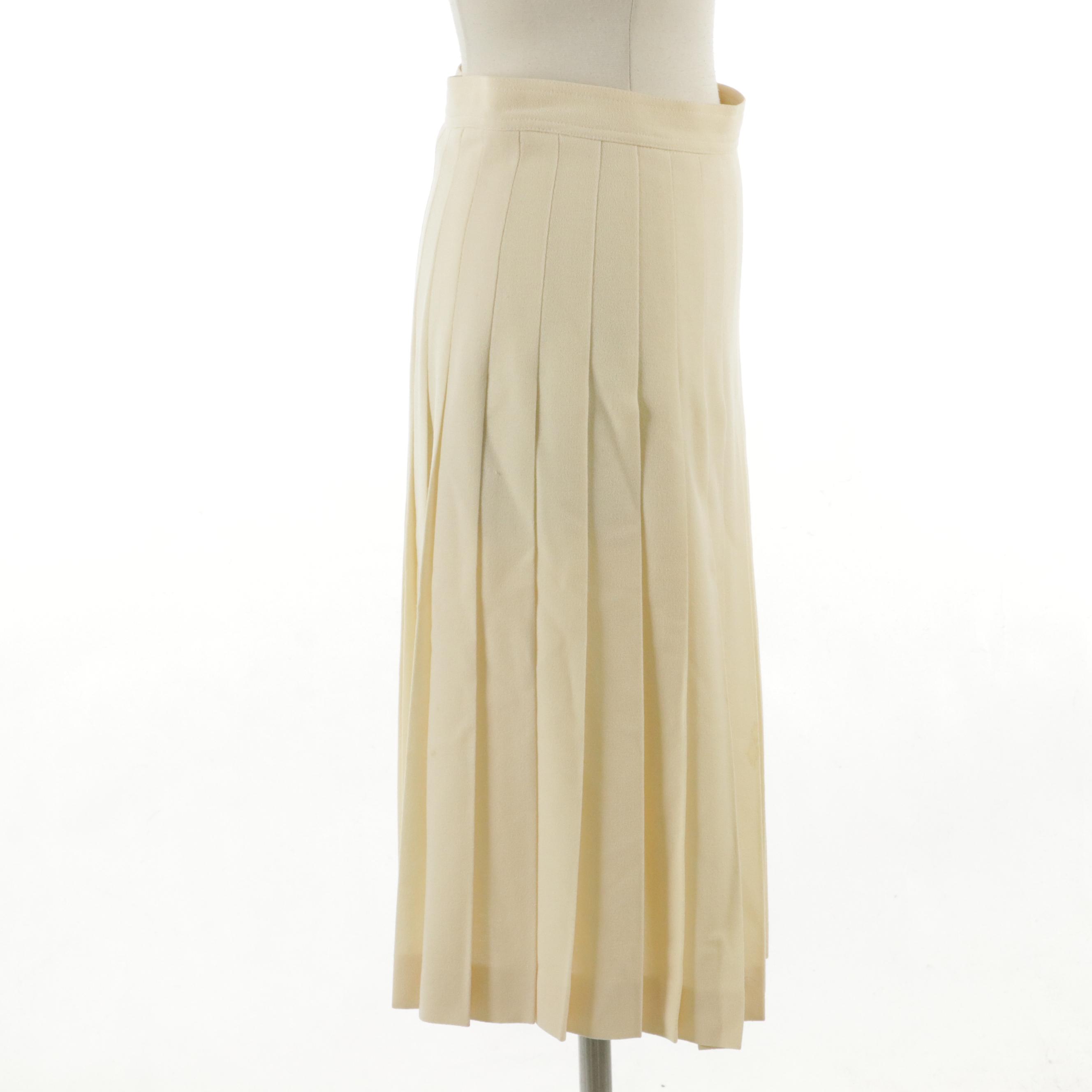 Valentino Pleated Ivory Wool Skirt