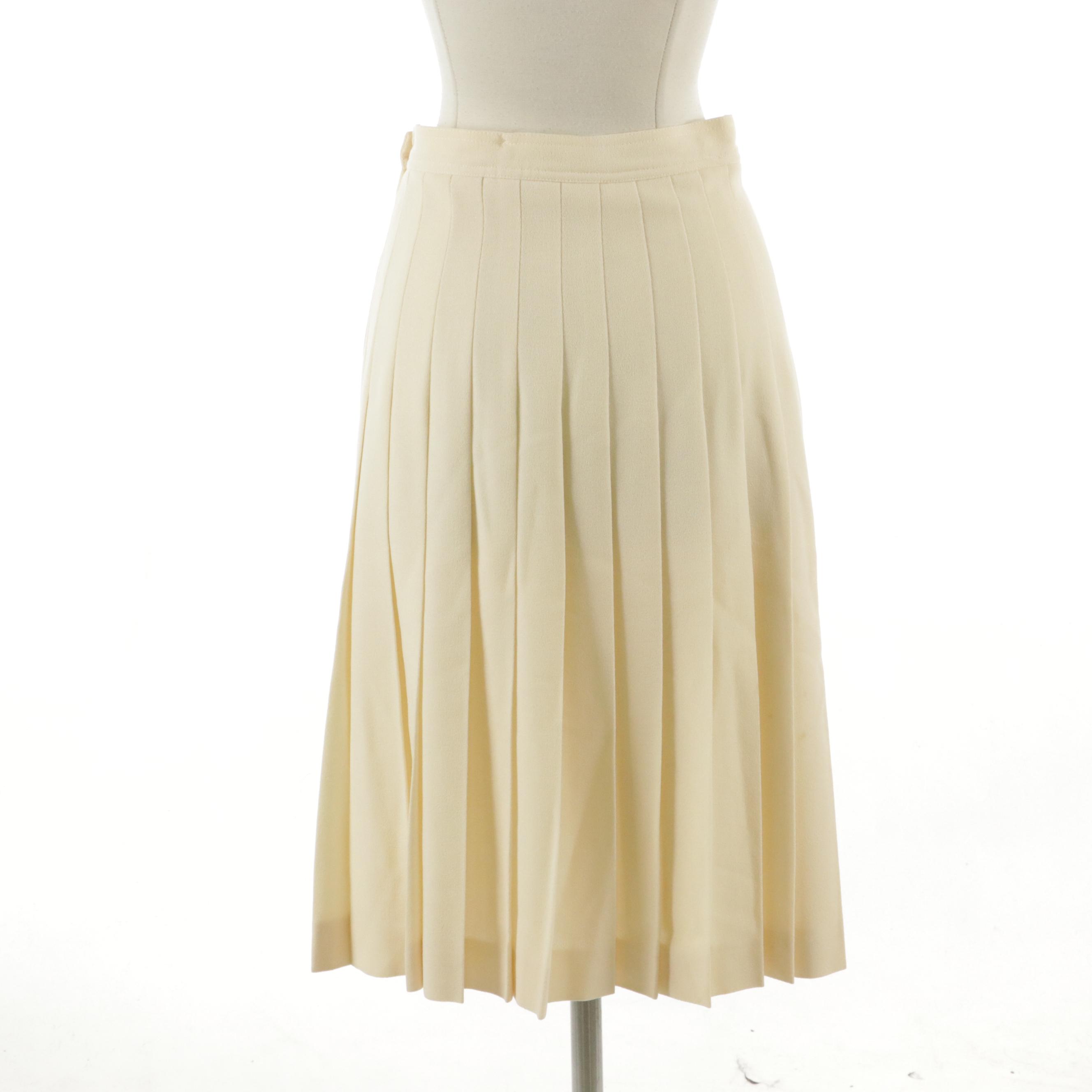 Valentino Pleated Ivory Wool Skirt