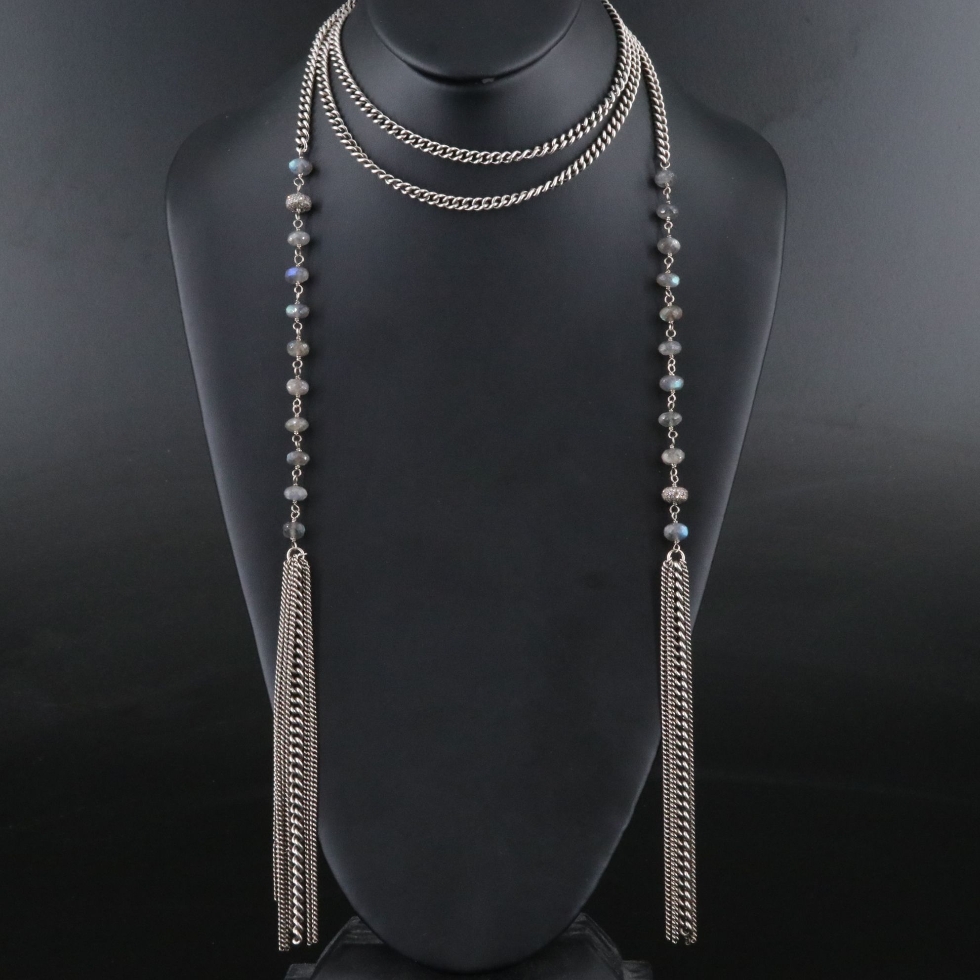 Sterling Labradorite and Diamond Sautoir Necklace Attributed to Sheryl Lowe