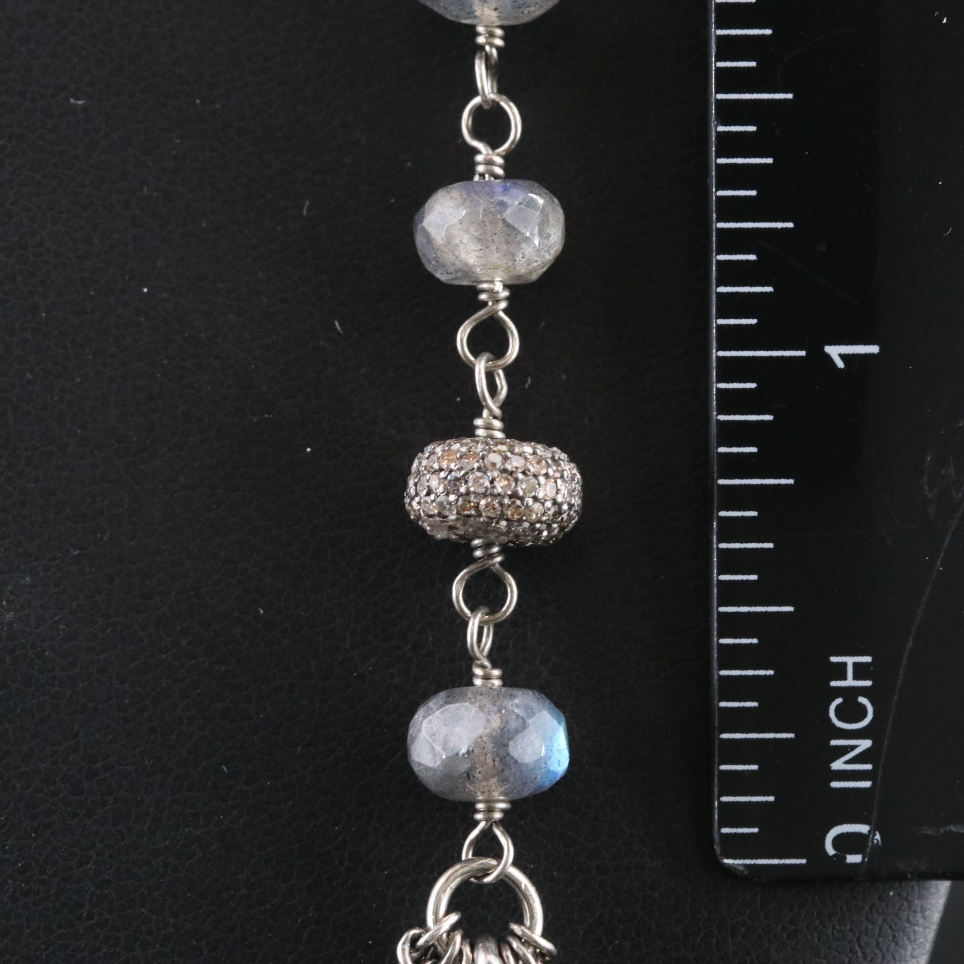 Sterling Labradorite and Diamond Sautoir Necklace Attributed to Sheryl Lowe