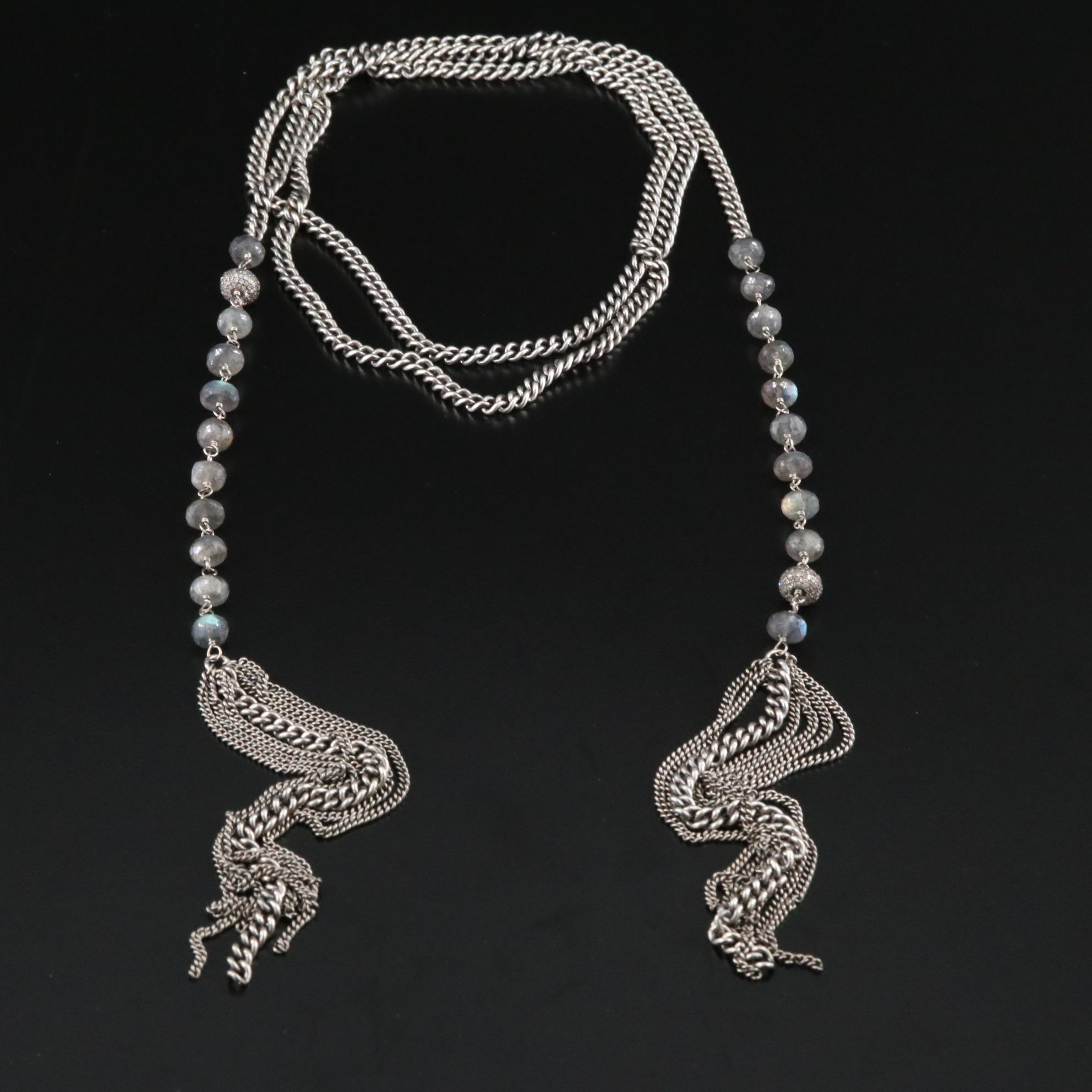 Sterling Labradorite and Diamond Sautoir Necklace Attributed to Sheryl Lowe
