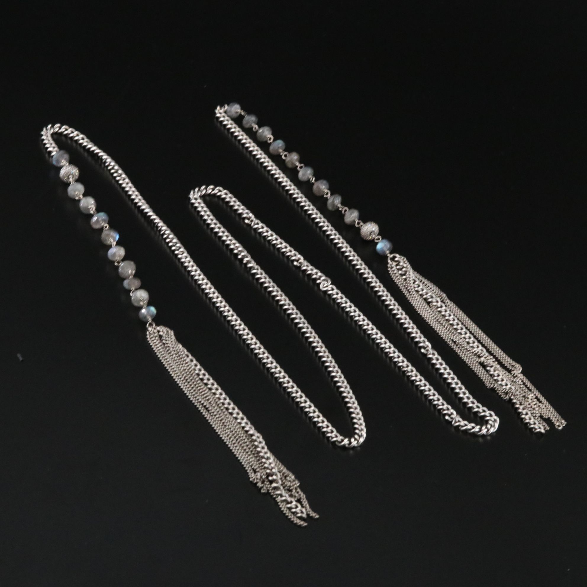 Sterling Labradorite and Diamond Sautoir Necklace Attributed to Sheryl Lowe