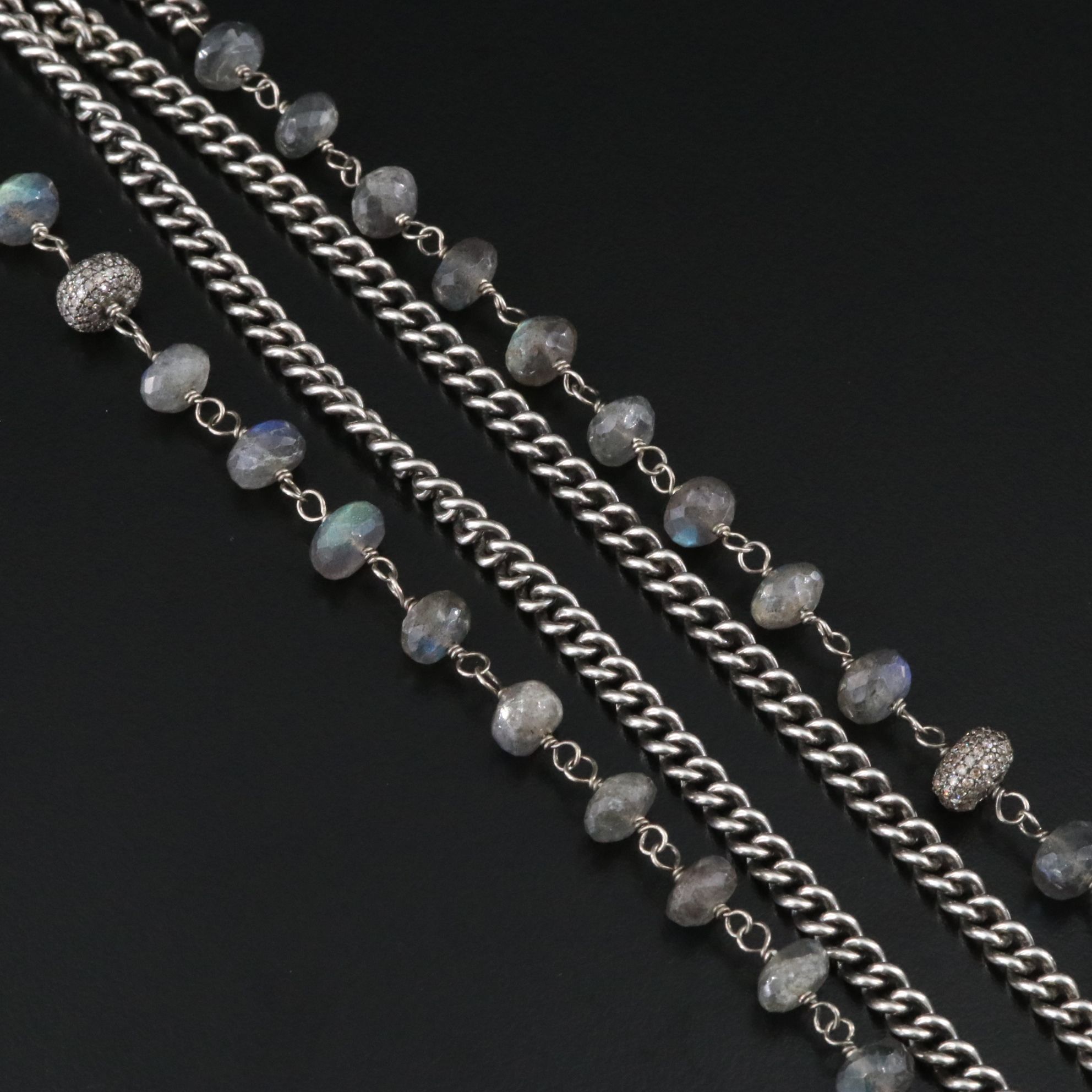 Sterling Labradorite and Diamond Sautoir Necklace Attributed to Sheryl Lowe