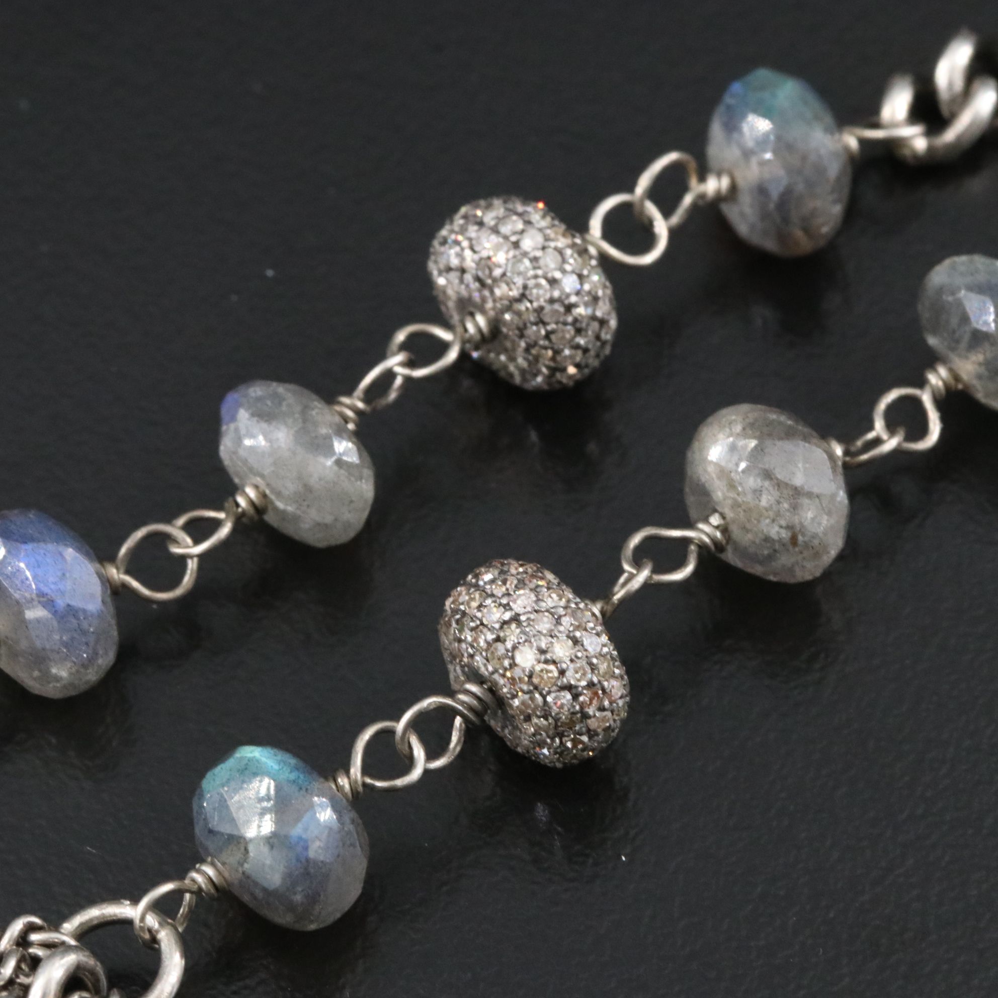 Sterling Labradorite and Diamond Sautoir Necklace Attributed to Sheryl Lowe