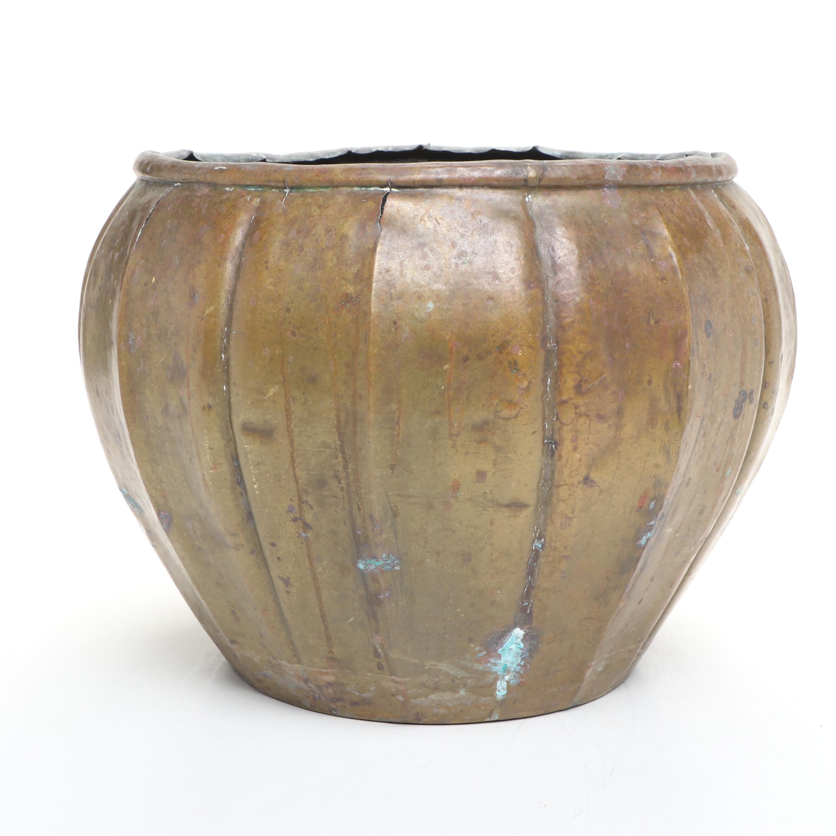 Hand-Crafted Sheet Brass Jardiniere