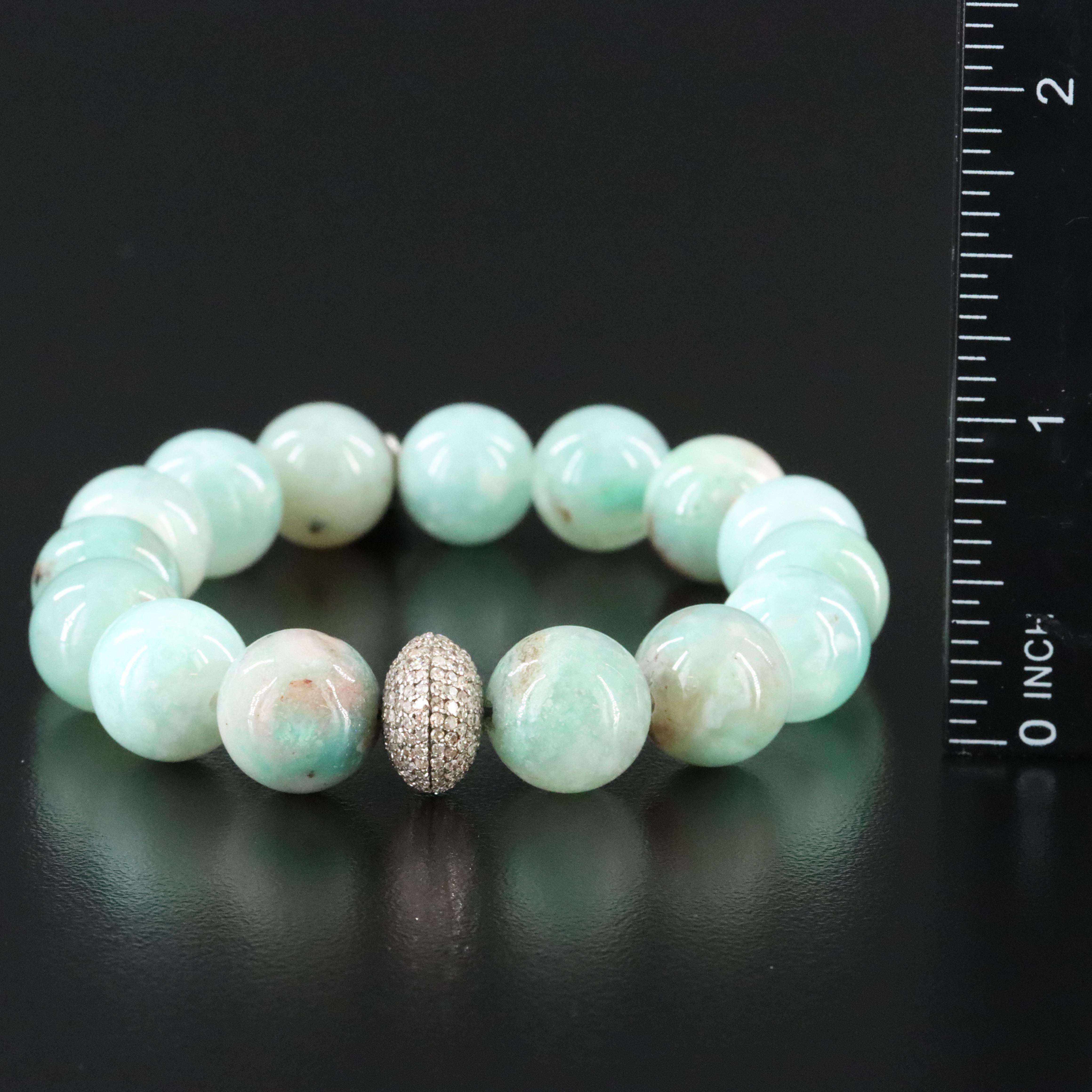 Sheryl Lowe Sterling Aquaprase Bracelet with Pavé Diamond Accent Bead