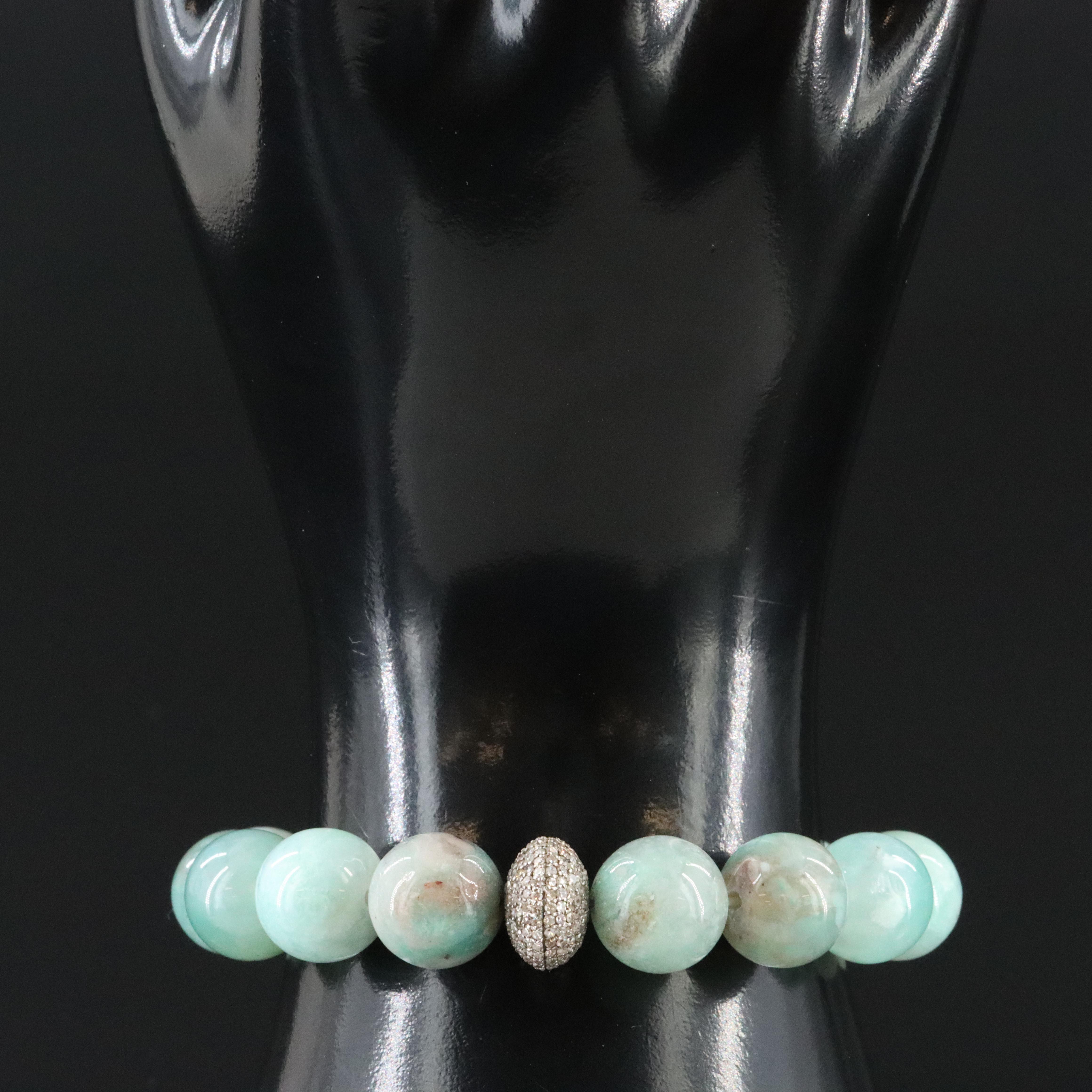 Sheryl Lowe Sterling Aquaprase Bracelet with Pavé Diamond Accent Bead